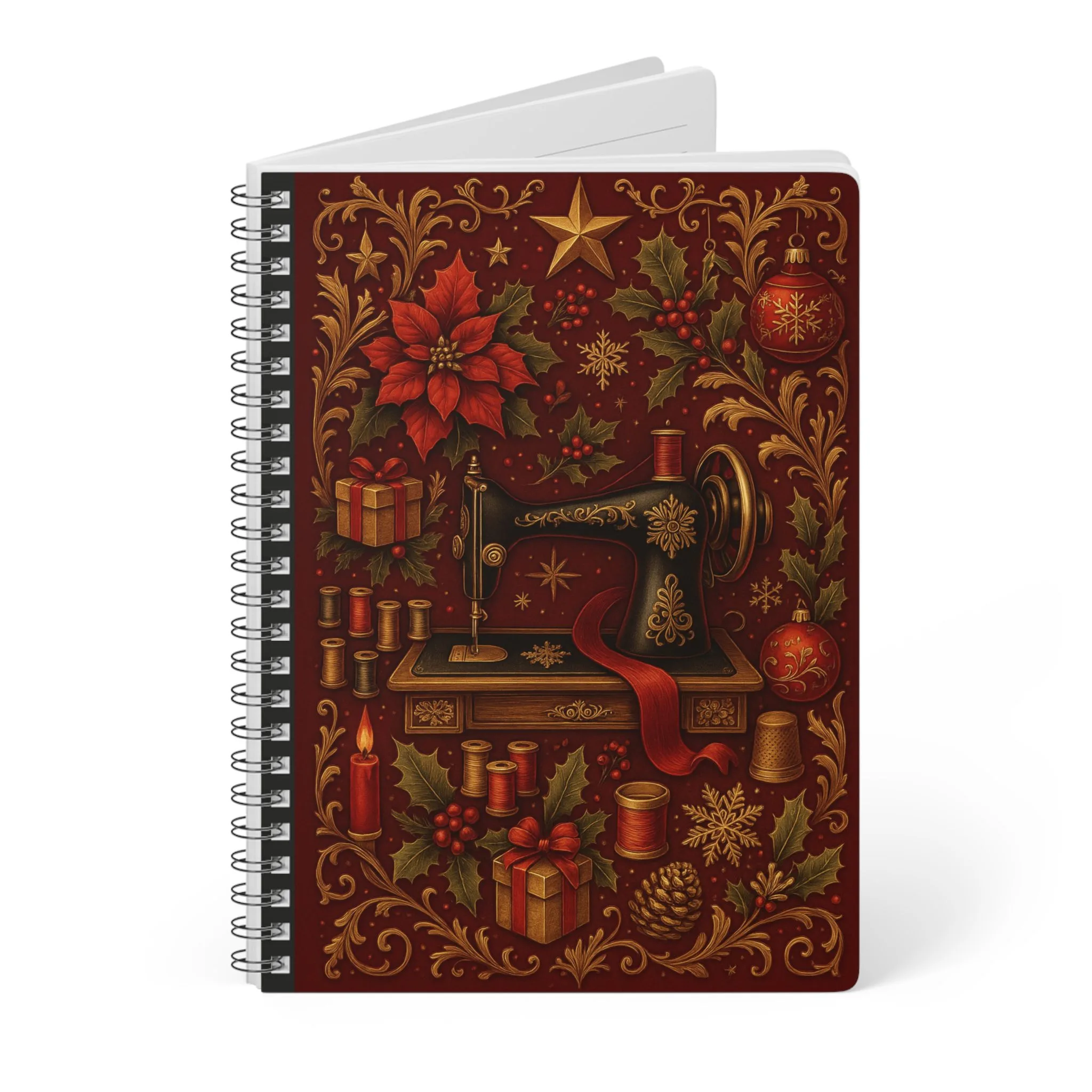 Vintage Christmas Sewing Machine Journal - Festive Notebook Gift for Quilters and Sewing Lovers - Image 3