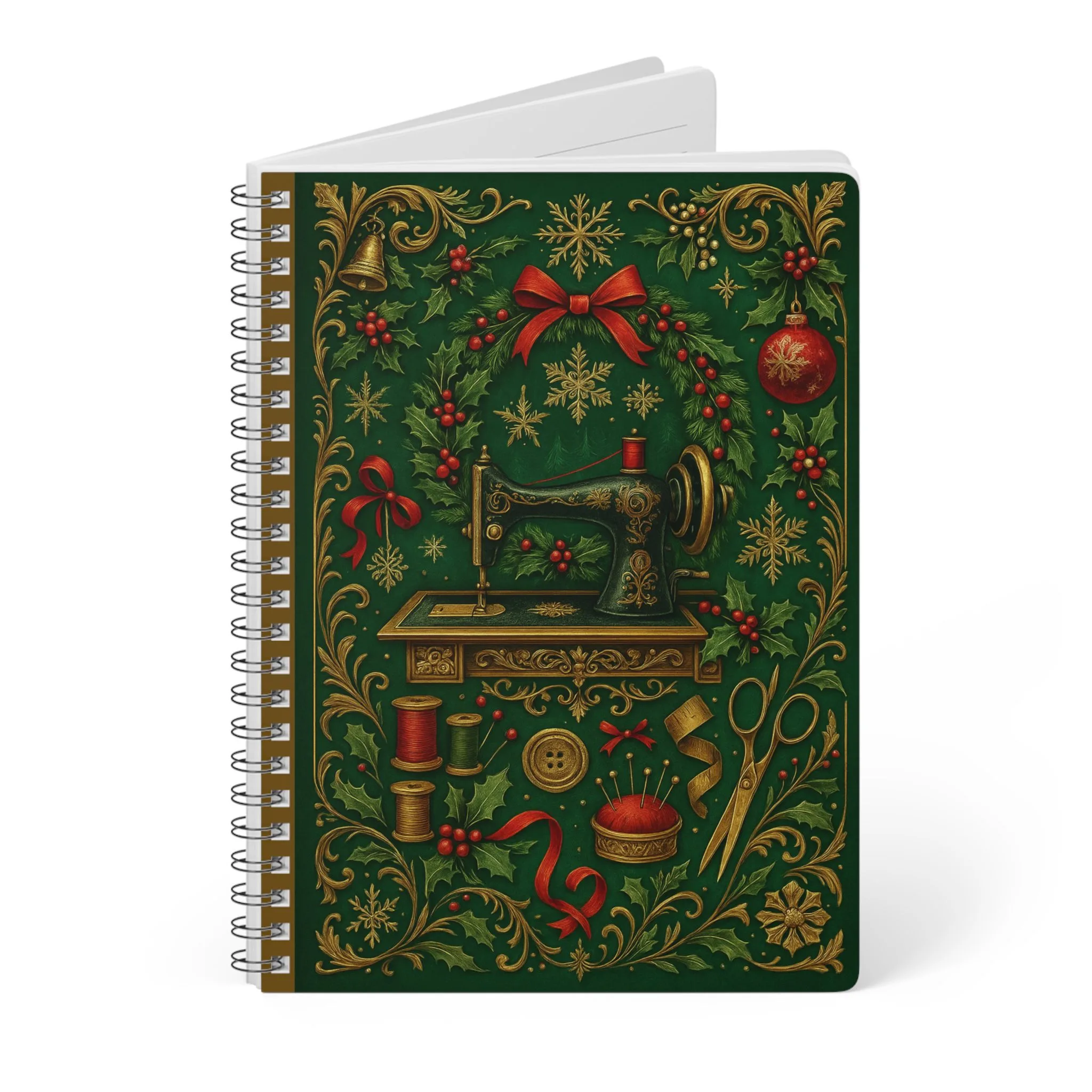 Green Festive Sewing Machine Journal - Christmas Notebook Gift for Quilters and Sewing Lovers - Image 3