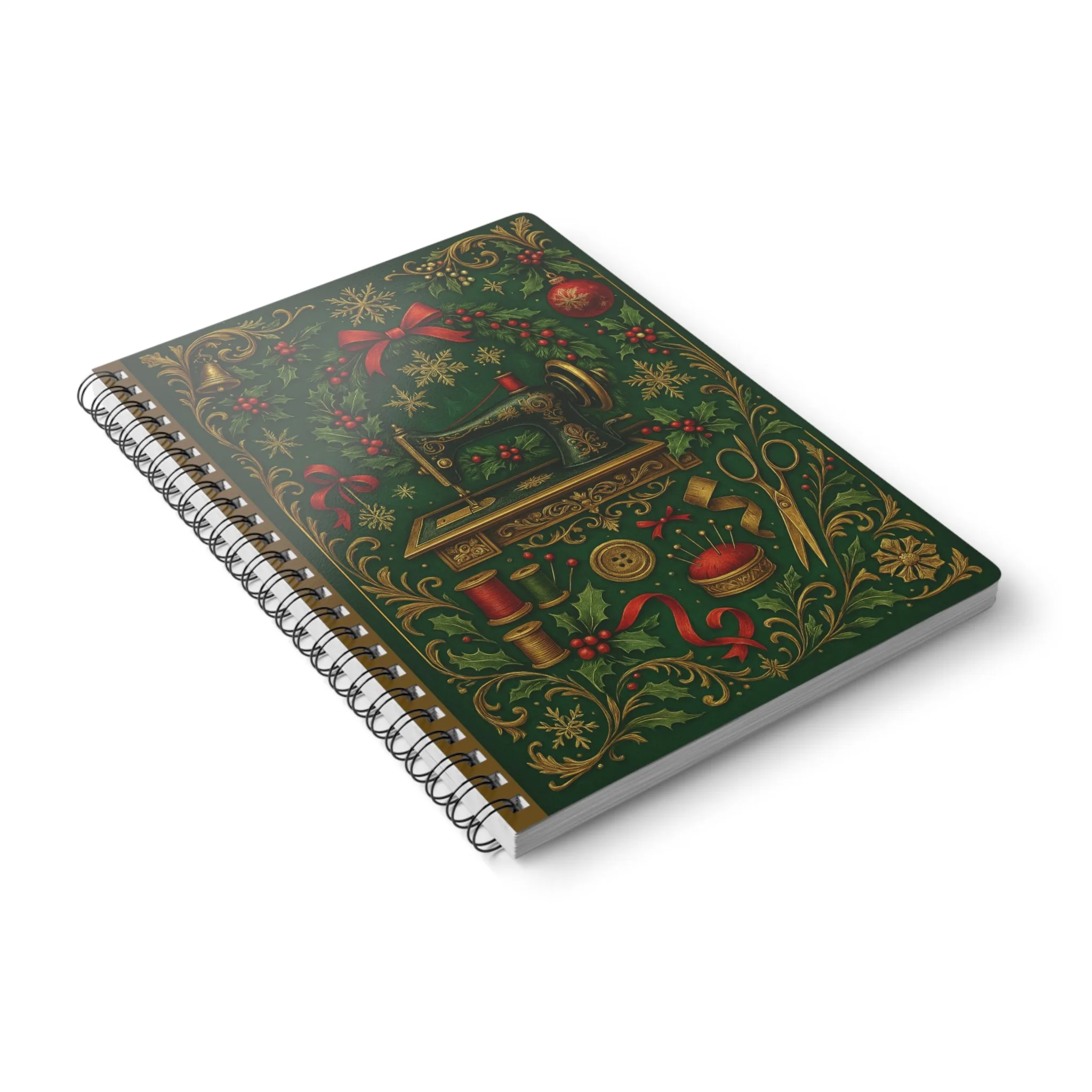 Green Festive Sewing Machine Journal - Christmas Notebook Gift for Quilters and Sewing Lovers - Image 4