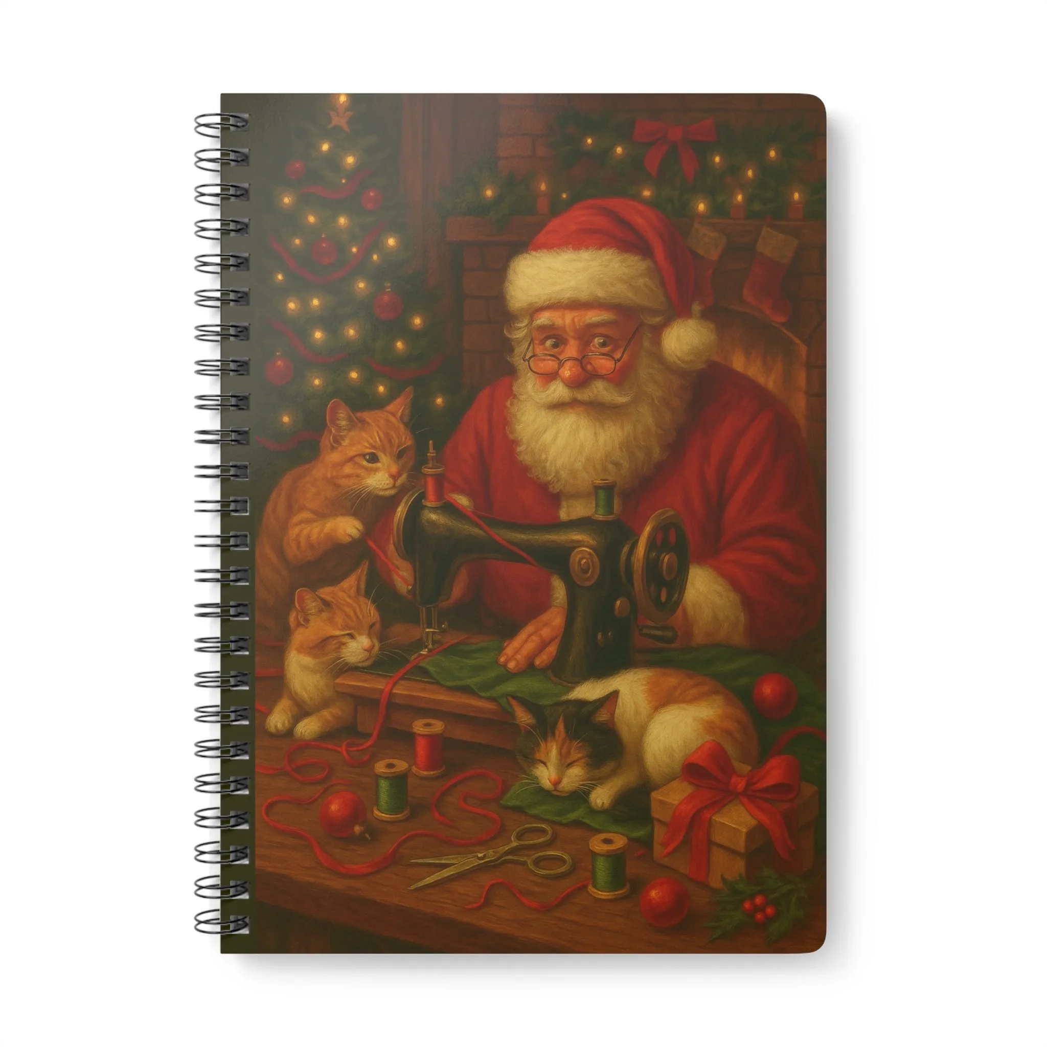 Santa with Cats – Christmas Sewing Notebook by T Larkin