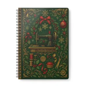 Green Festive Sewing Machine – Christmas Sewing Notebook by T Larkin