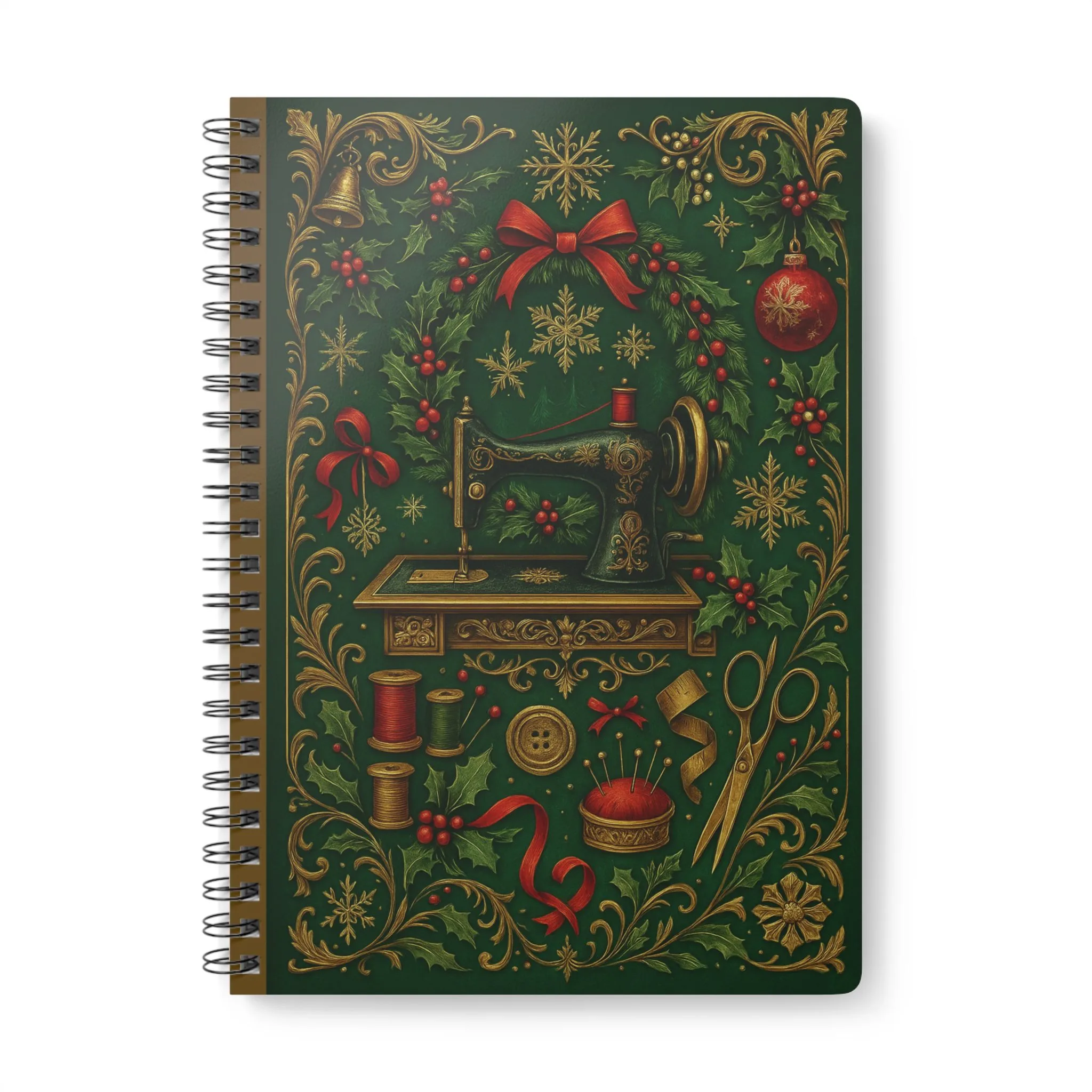 Green Festive Sewing Machine – Christmas Sewing Notebook by T Larkin