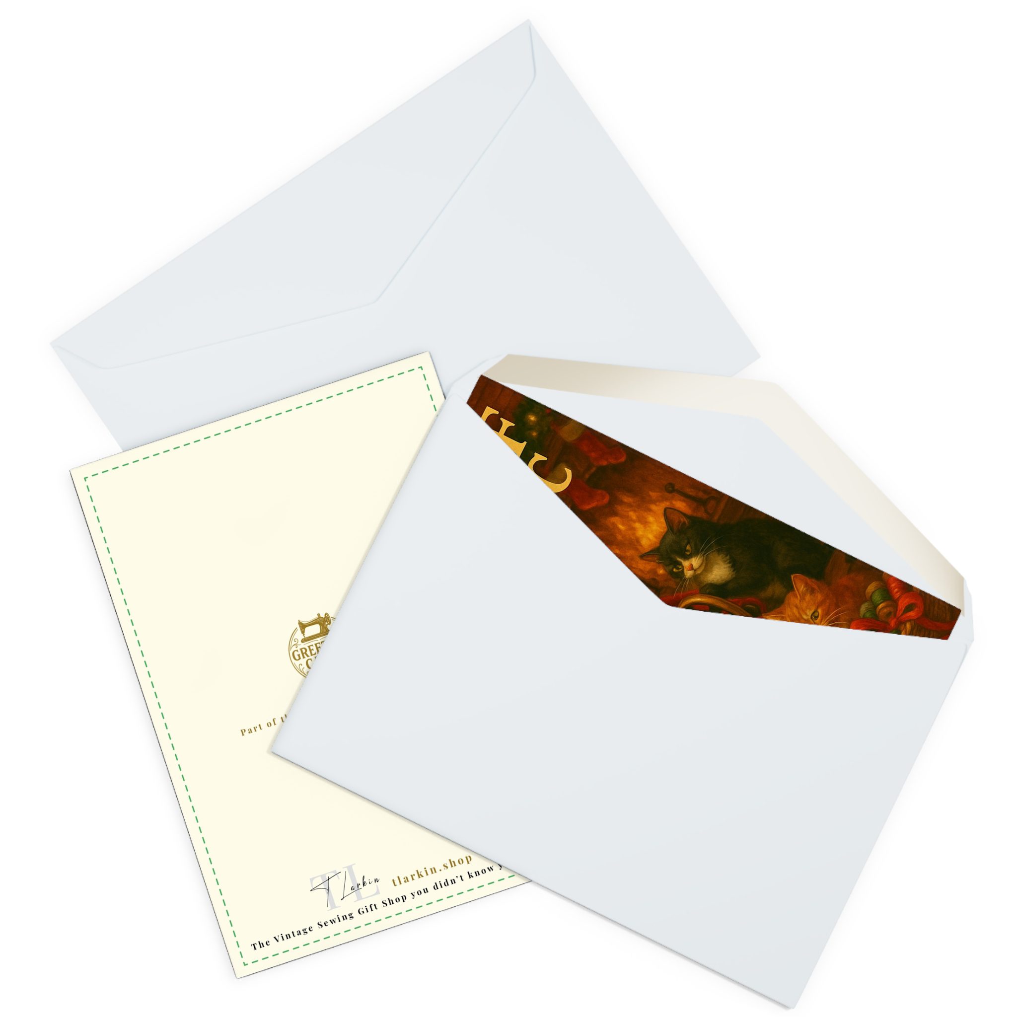 Sewing Christmas Card – “Paws Off My Fabric”, Santa & Cats Sewing Scene, Funny Gift for Sewing Lovers (Pack of 5) - Image 4