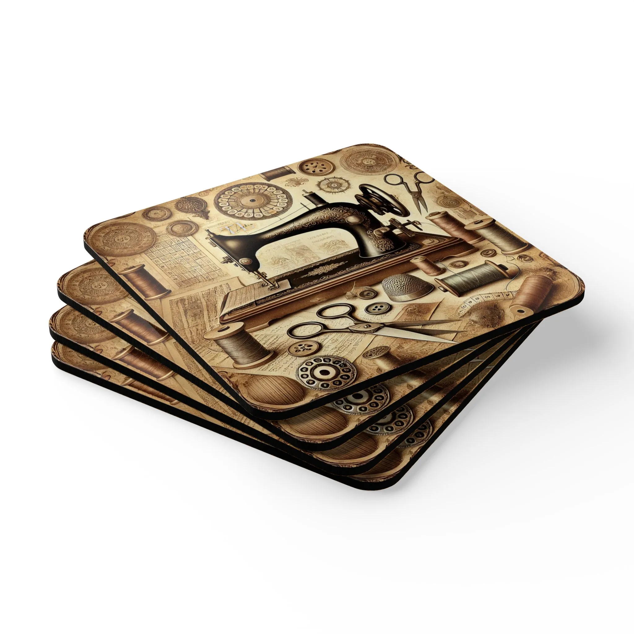Sewing Coasters – Vintage Sewing Machine & Tailor’s Tools Design, Gift for Sewing Lovers (Set of 4) - Image 3