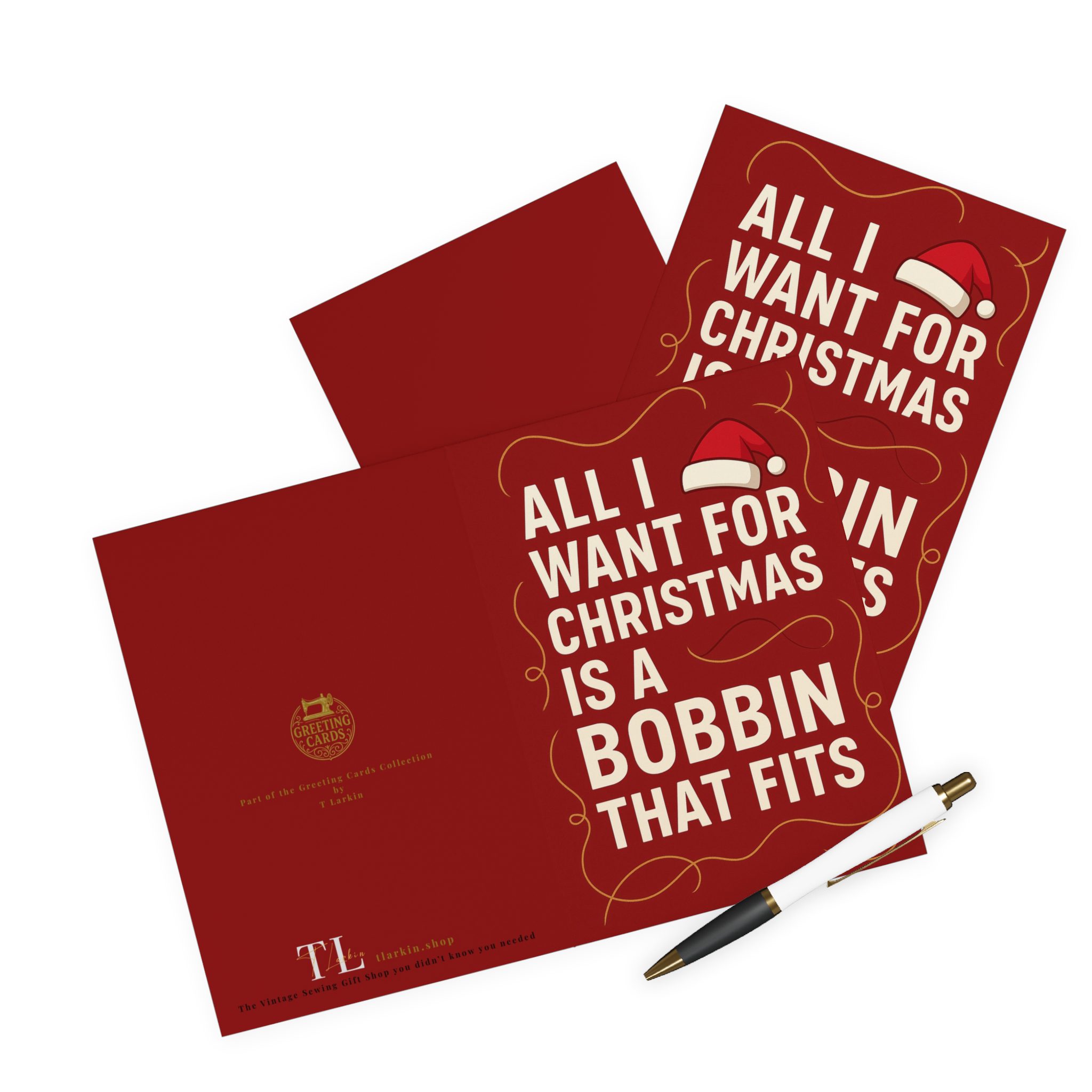 Sewing Christmas Card – “All I Want for Christmas Is a Bobbin That Fits”, Funny Gift for Sewing Lovers (Pack of 5) - Image 3