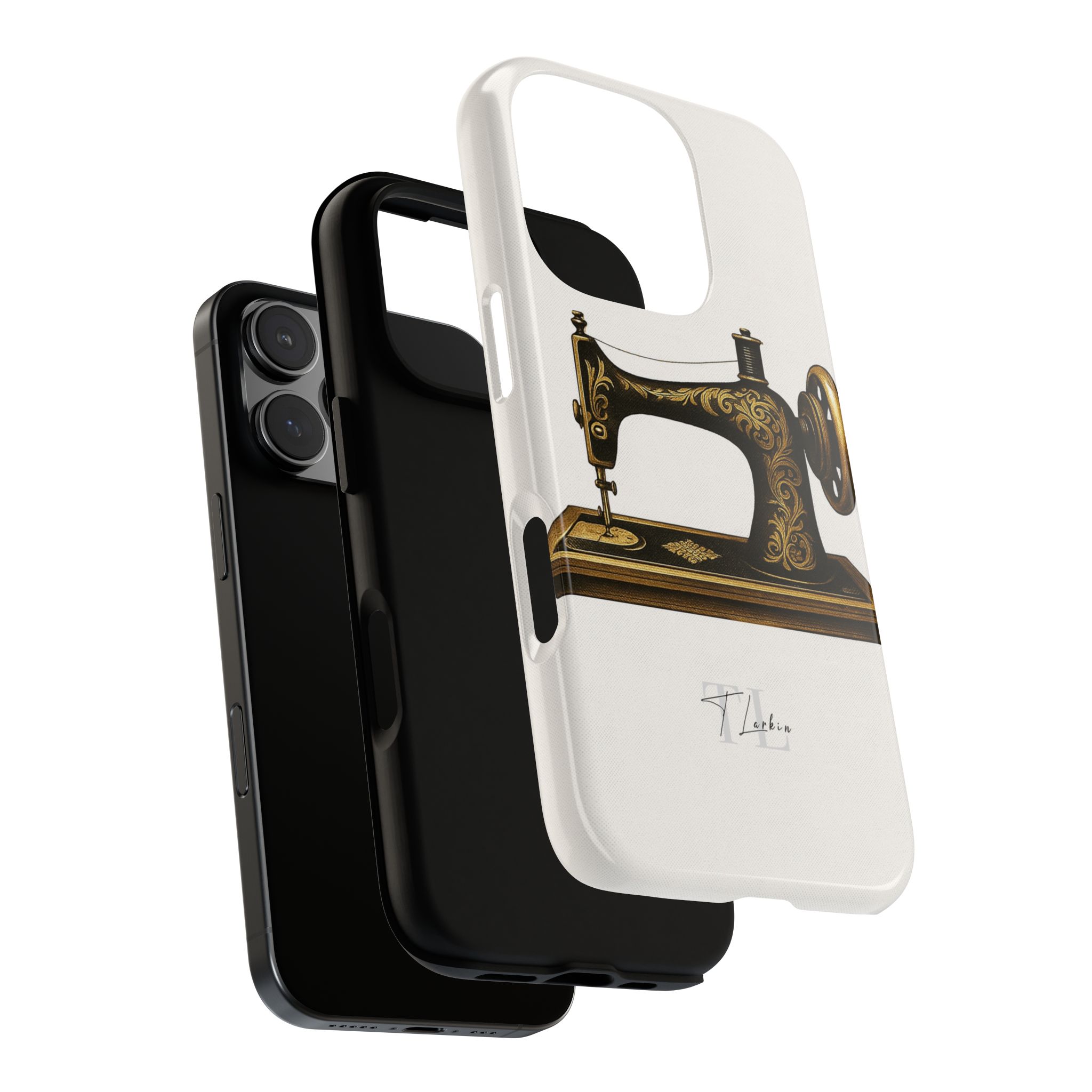 Sewing Phone Case – A Minimalist Gold Vintage Sewing Machine on White - Image 3