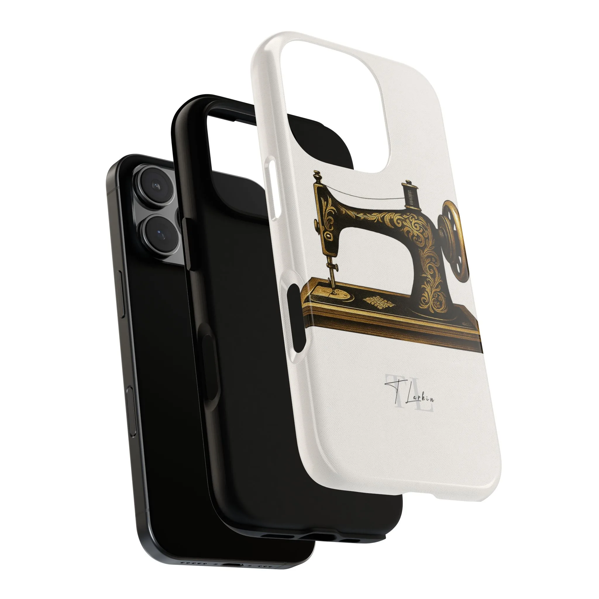 Sewing Phone Case – A Minimalist Gold Vintage Sewing Machine on White - Image 3