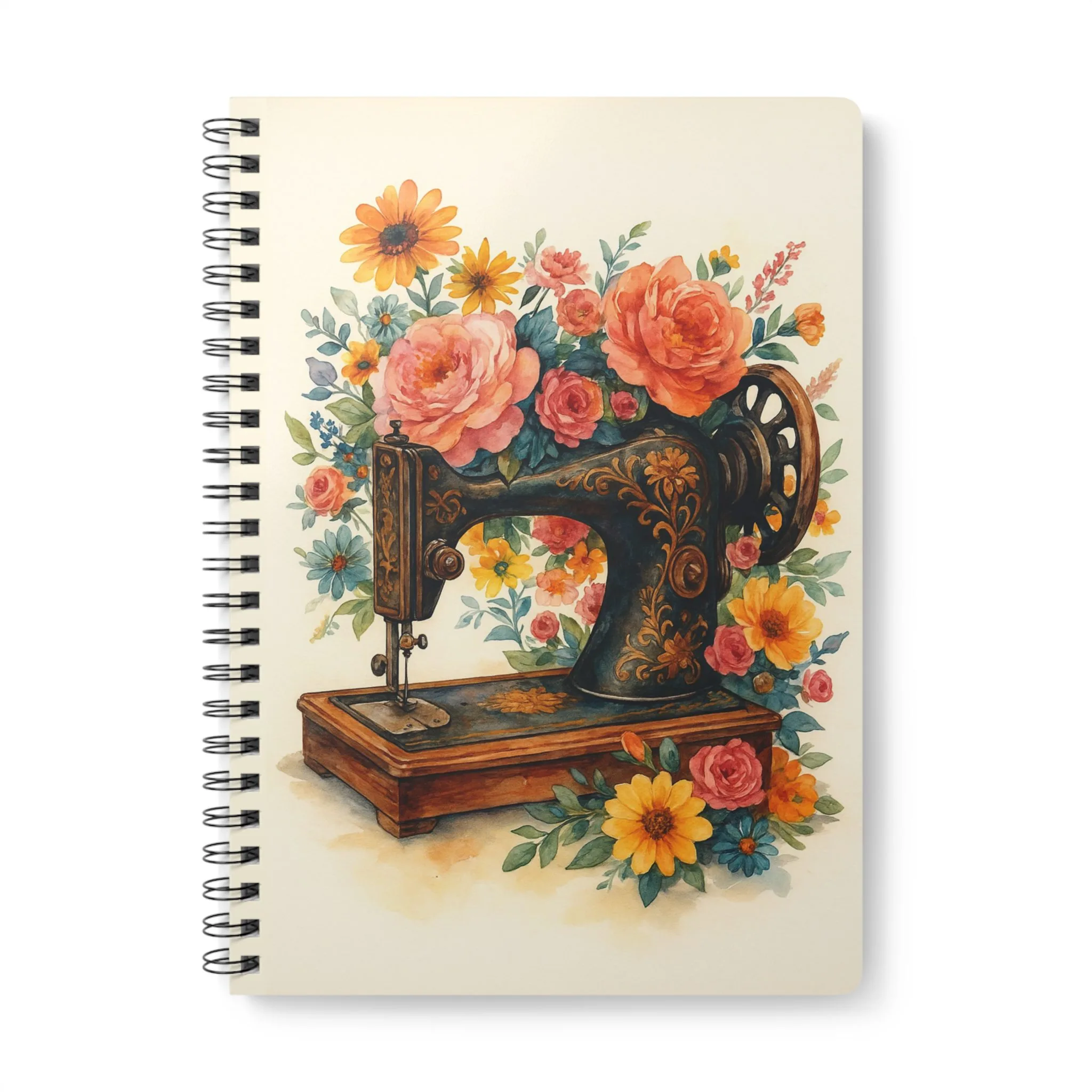 Vintage Sewing Machine with Floral Design – Vintage Sewing Notebook by T Larkin