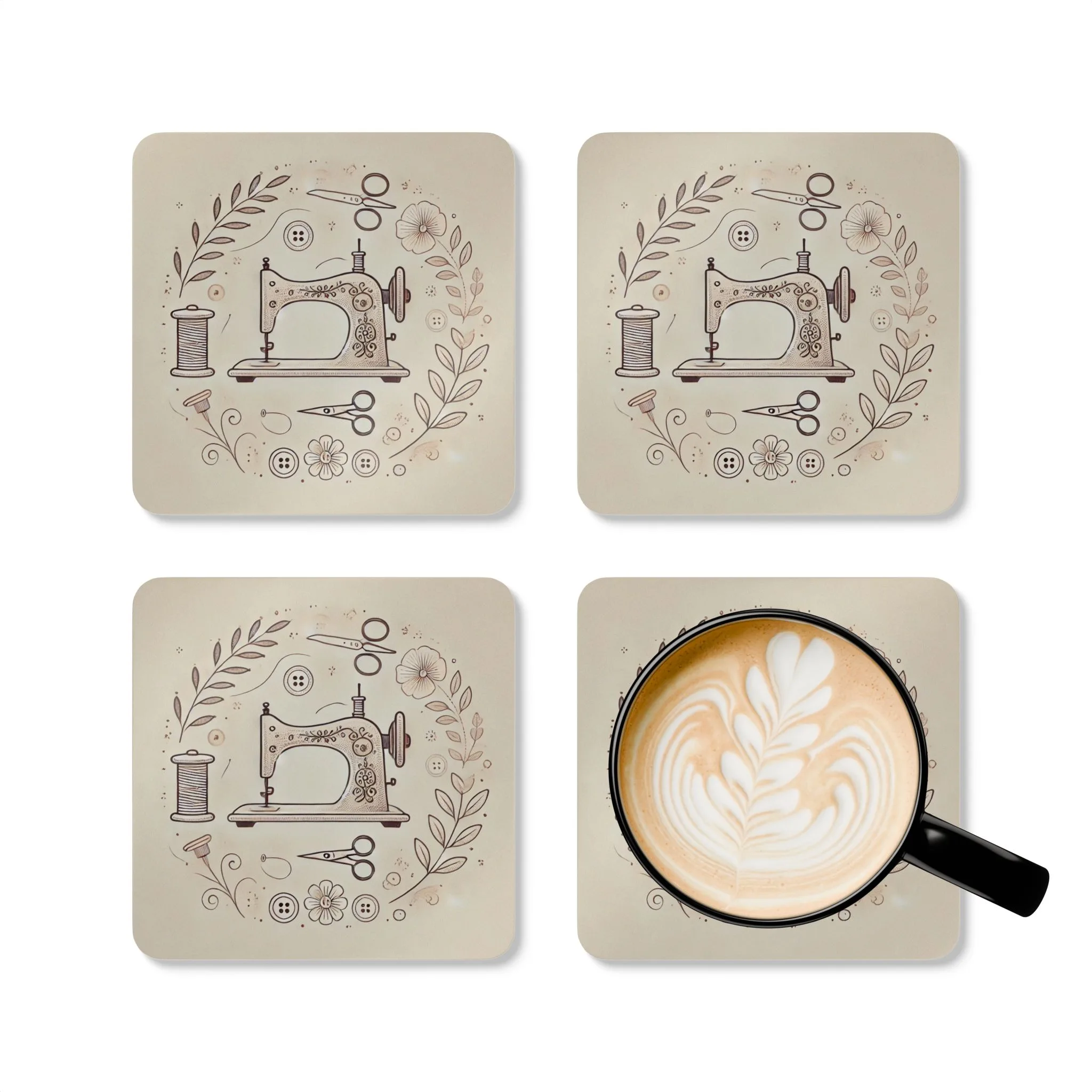 Sewing Coasters – Minimalist Floral Sewing Machine Line Art, Gift for Sewing Lovers (Set of 4) - Image 6