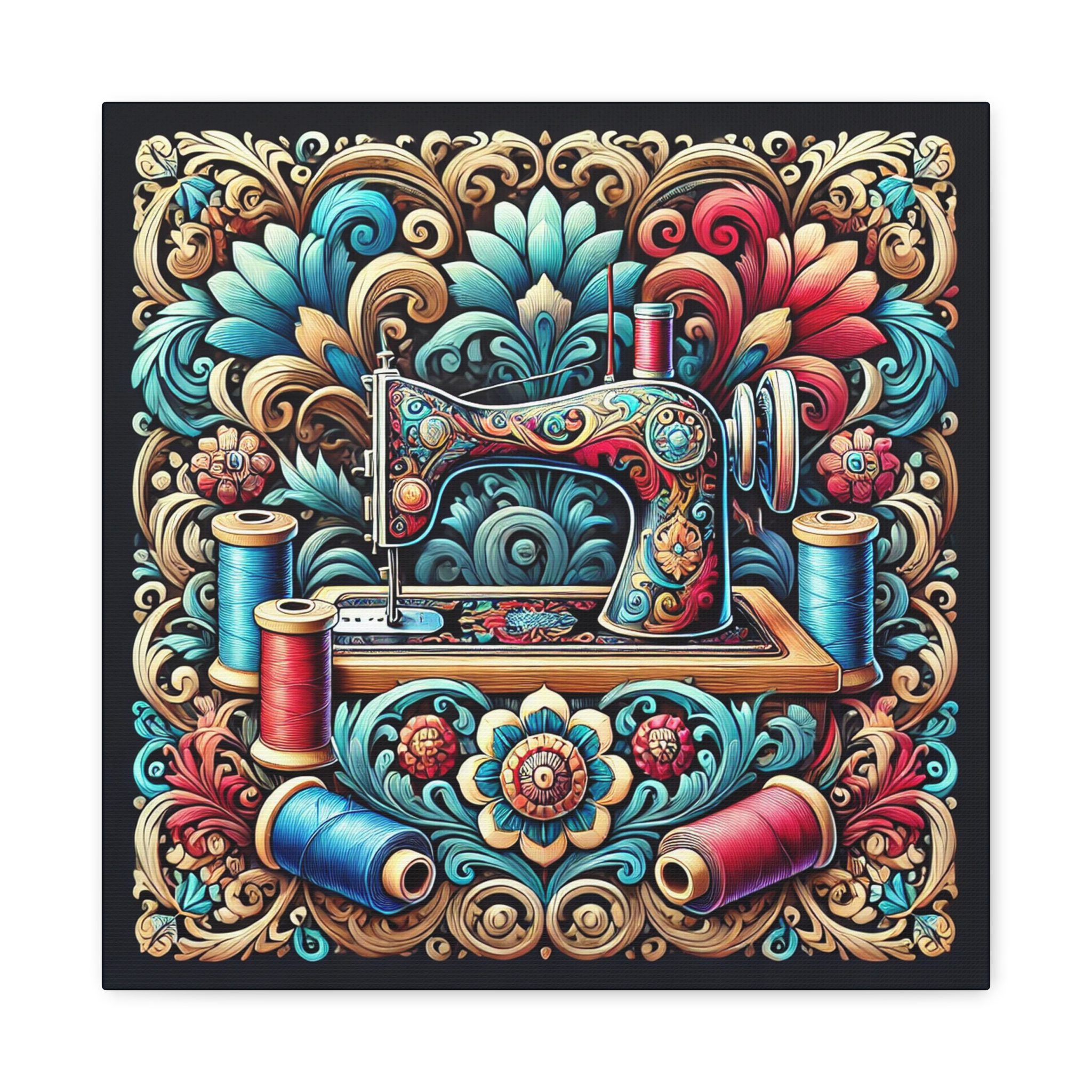 Sewing Canvas Print – Ornate Vintage Sewing Machine Art, Gift for Sewing Lovers & Quilters (16" × 16") - Image 2