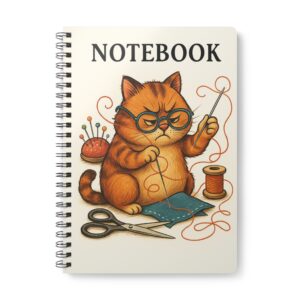 Funny sewing journal with grumpy cat sewing design – perfect cat sewing notebook and gift for sewing lovers.