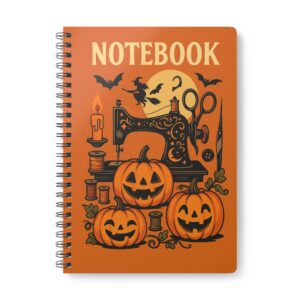 Halloween Sewing Machine and Pumpkin Design Notebook by T Larkin