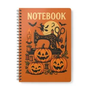 Halloween Sewing Machine and Pumpkin Design Notebook by T Larkin