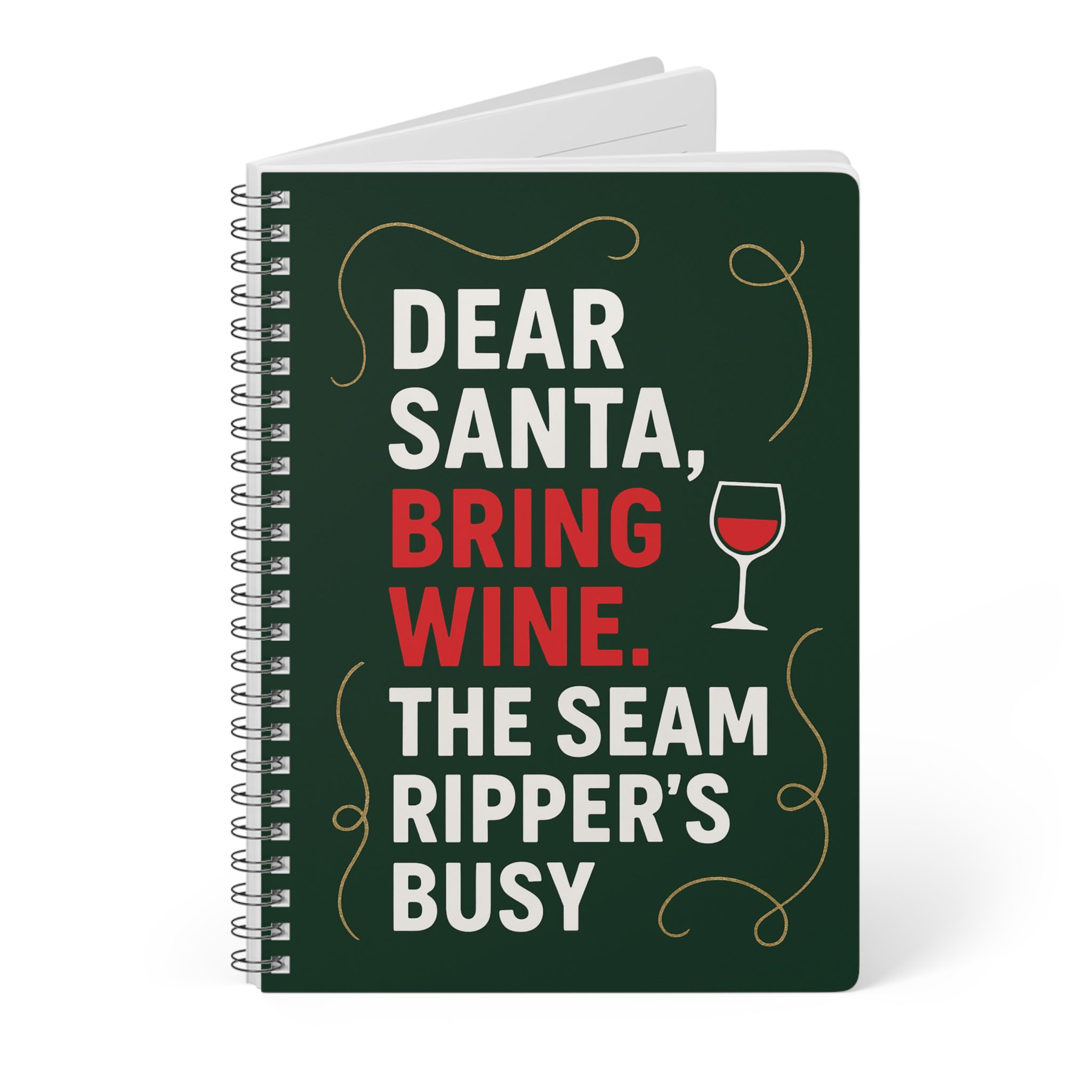 Funny Sewing Journal - Dear Santa Bring Wine Seam Ripper Christmas Notebook Gift for Quilters and Sewing Lovers - Image 3