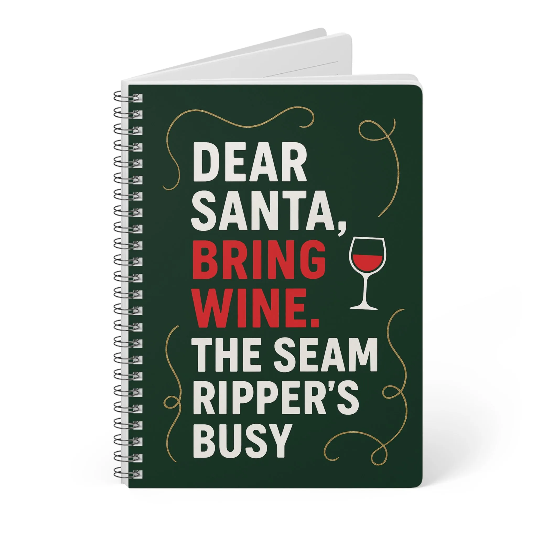 Funny Sewing Journal - Dear Santa Bring Wine Seam Ripper Christmas Notebook Gift for Quilters and Sewing Lovers - Image 3