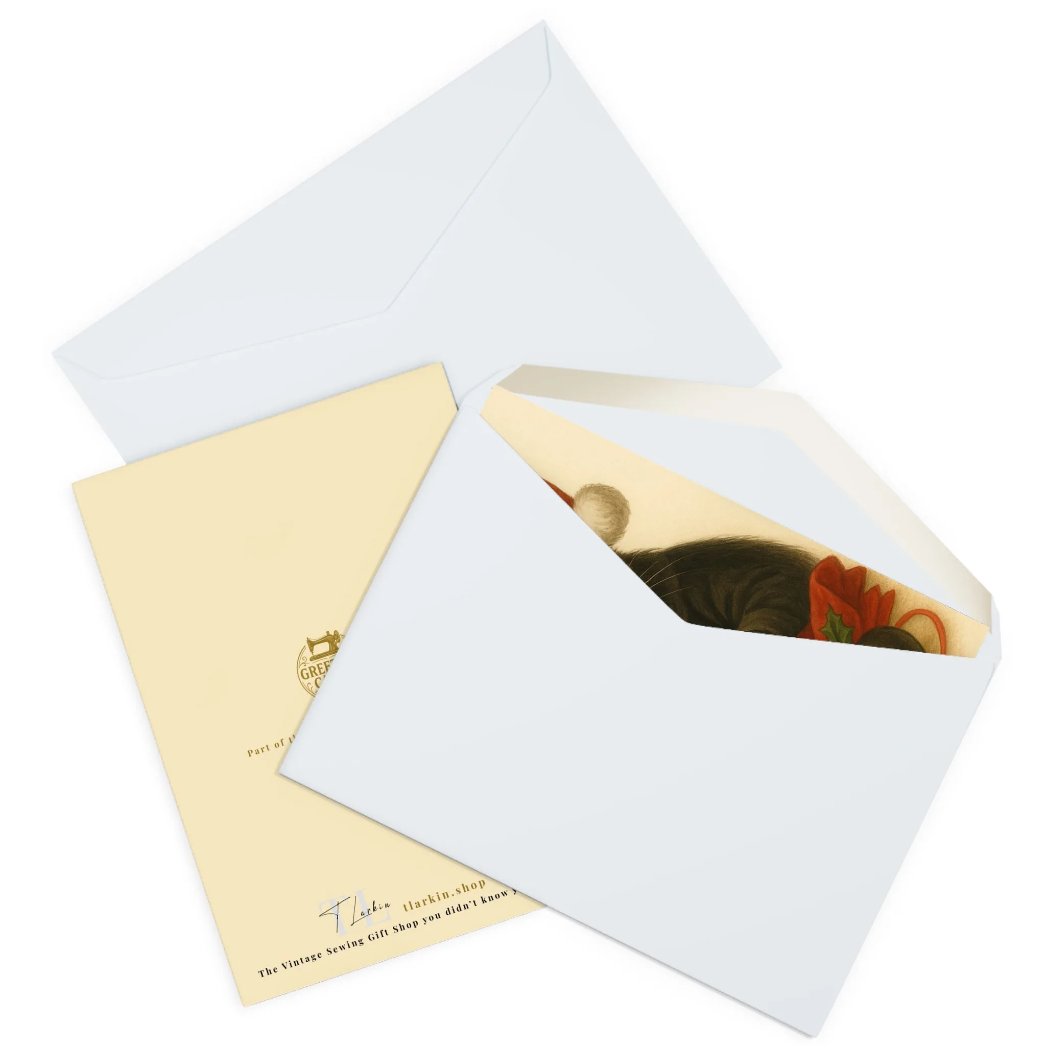 Sewing Christmas Card – Cute Festive Sewing Cat with Seam Ripper, Cute Gift for Sewing Lovers (Pack of 5) - Image 4