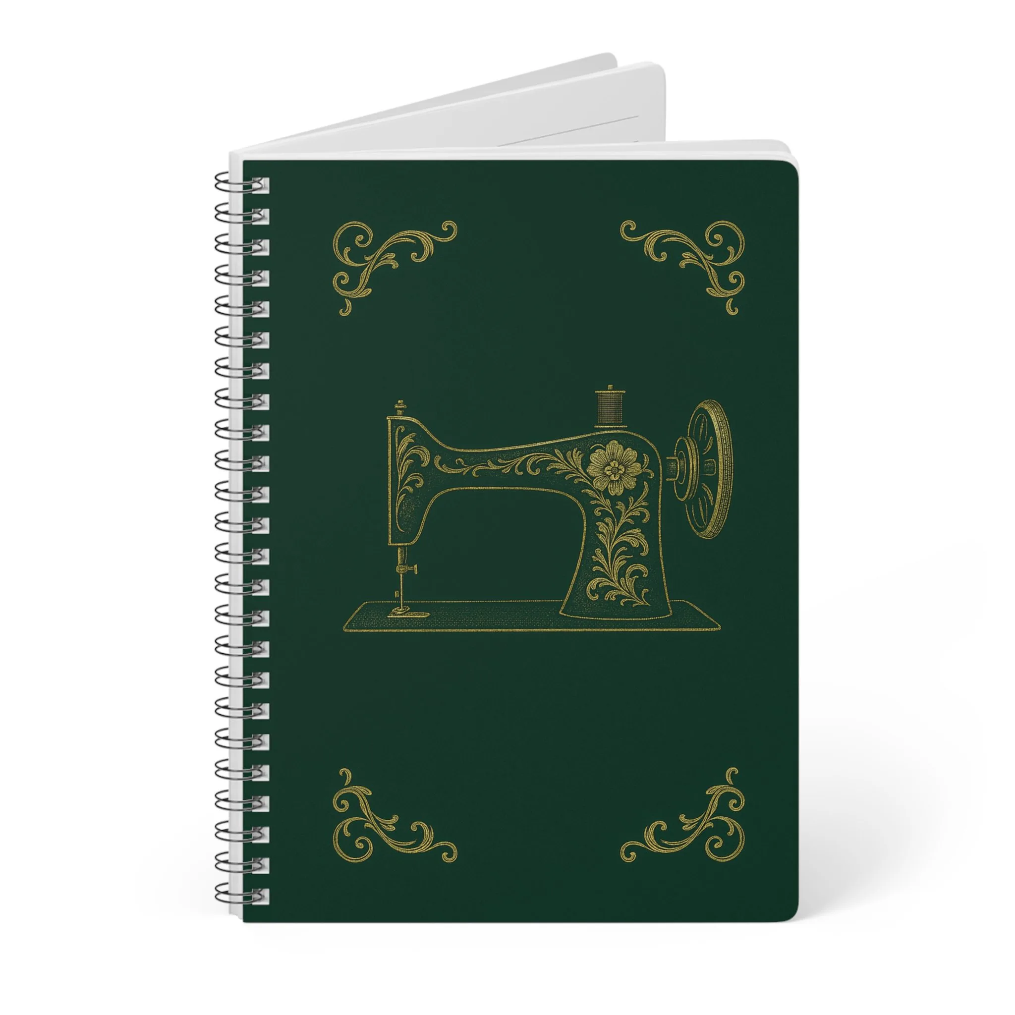 Sewing Journal - Classic Green and Gold Vintage Sewing Machine Notebook - Gift for Quilters and Sewing Lovers - Image 3