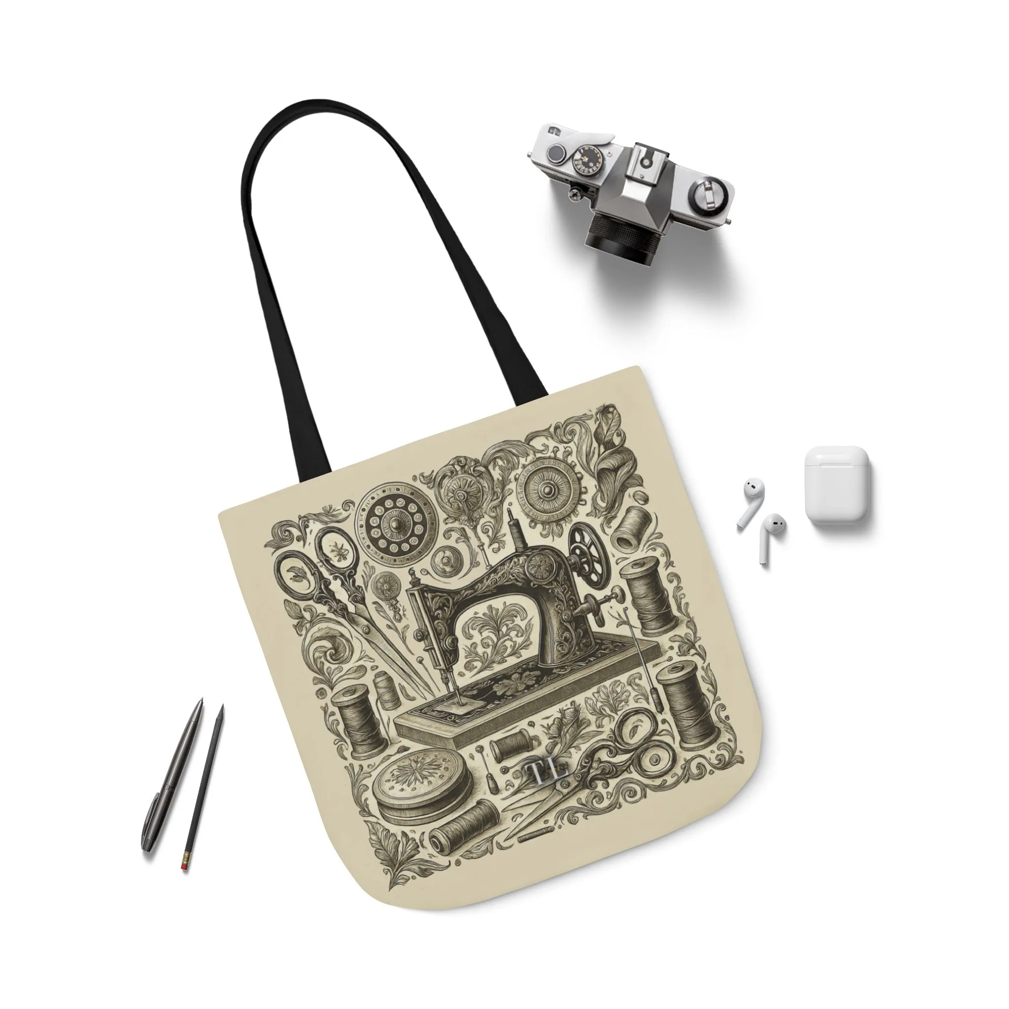 Sewing Tote Bag – Vintage Engraved Sewing Machine Design, Gift for Quilters & Sewing Lovers - Image 2
