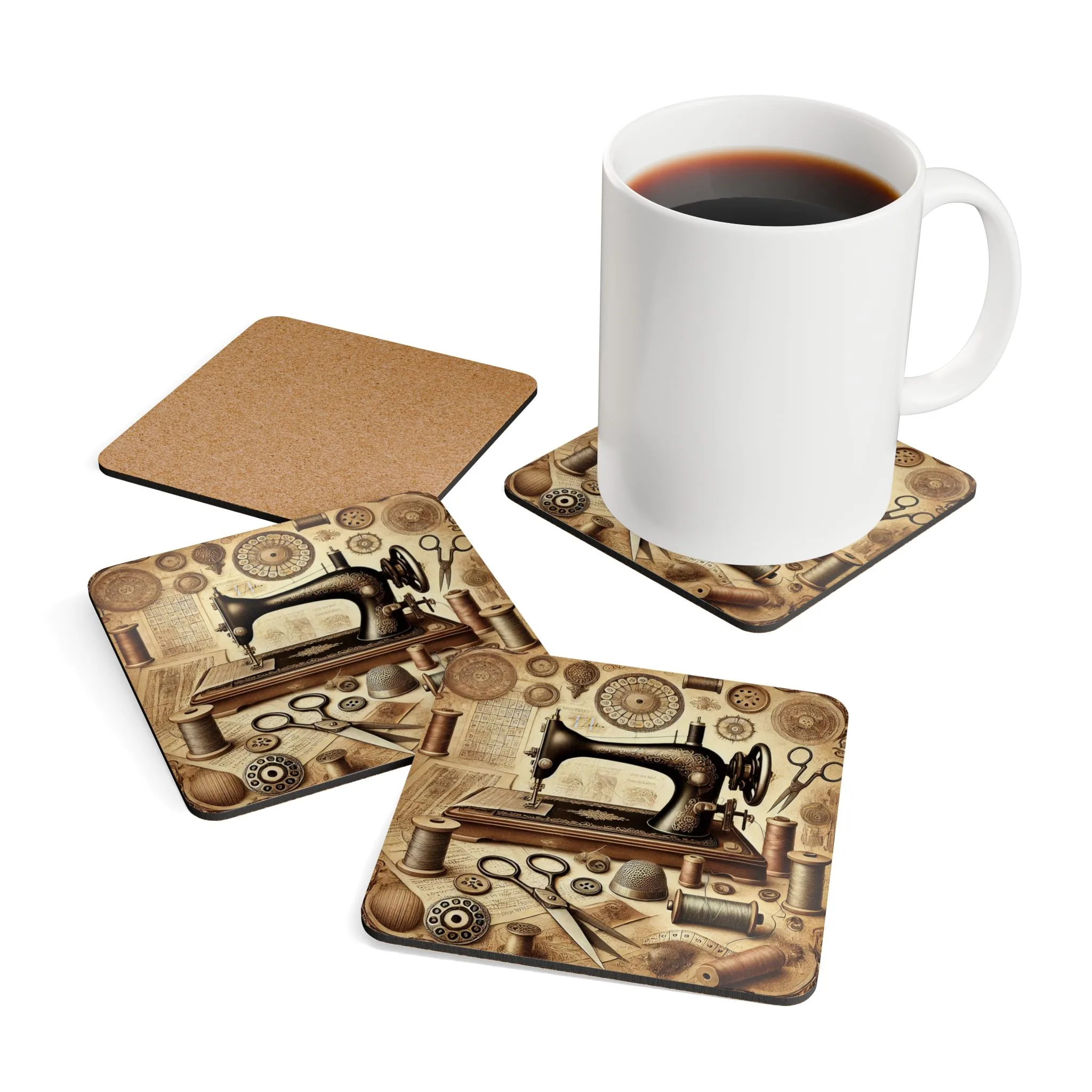 Sewing Coasters – Vintage Sewing Machine & Tailor’s Tools Design, Gift for Sewing Lovers (Set of 4) - Image 4