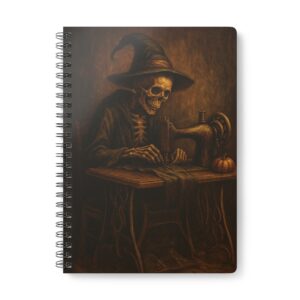Gothic Skeleton Sewing Machine Halloween Notebook by T Larkin