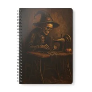 Gothic Skeleton Sewing Machine Halloween Notebook by T Larkin