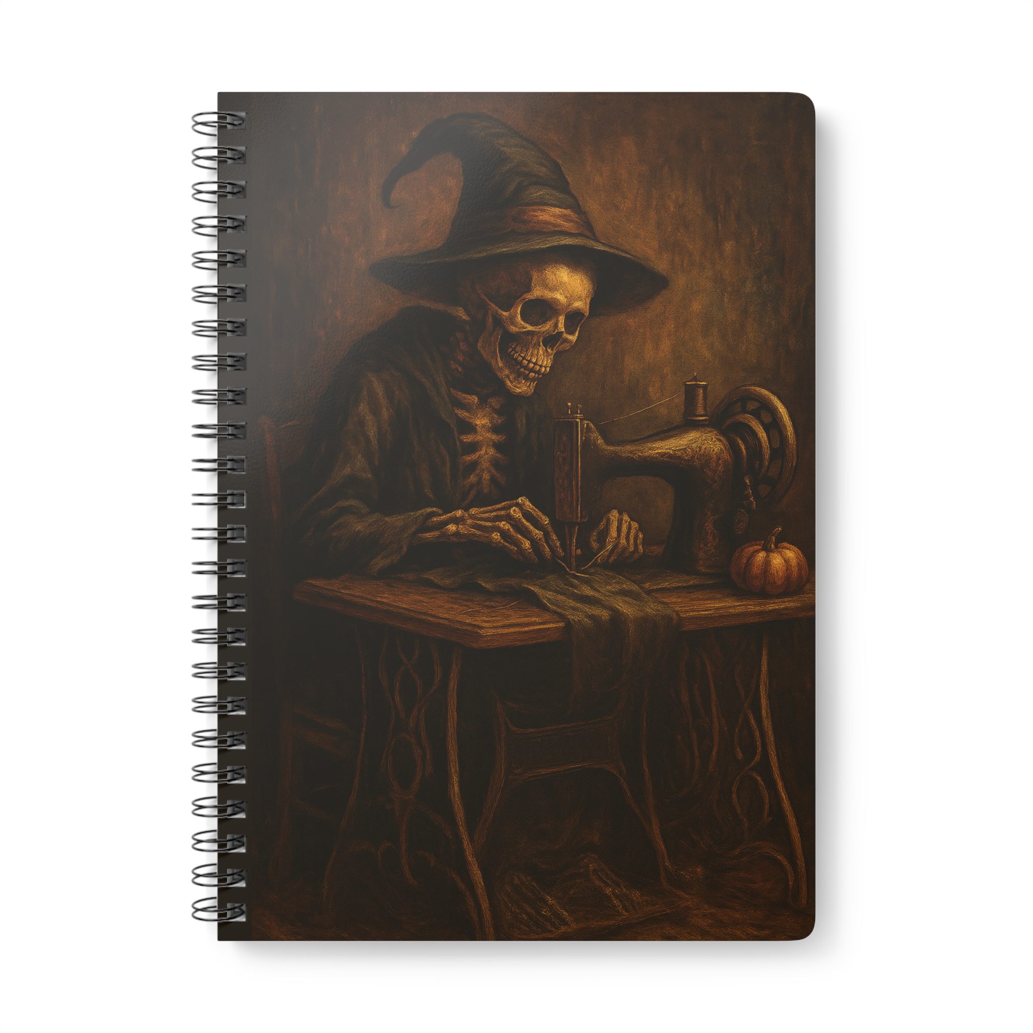 Gothic Skeleton Sewing Machine Halloween Notebook by T Larkin