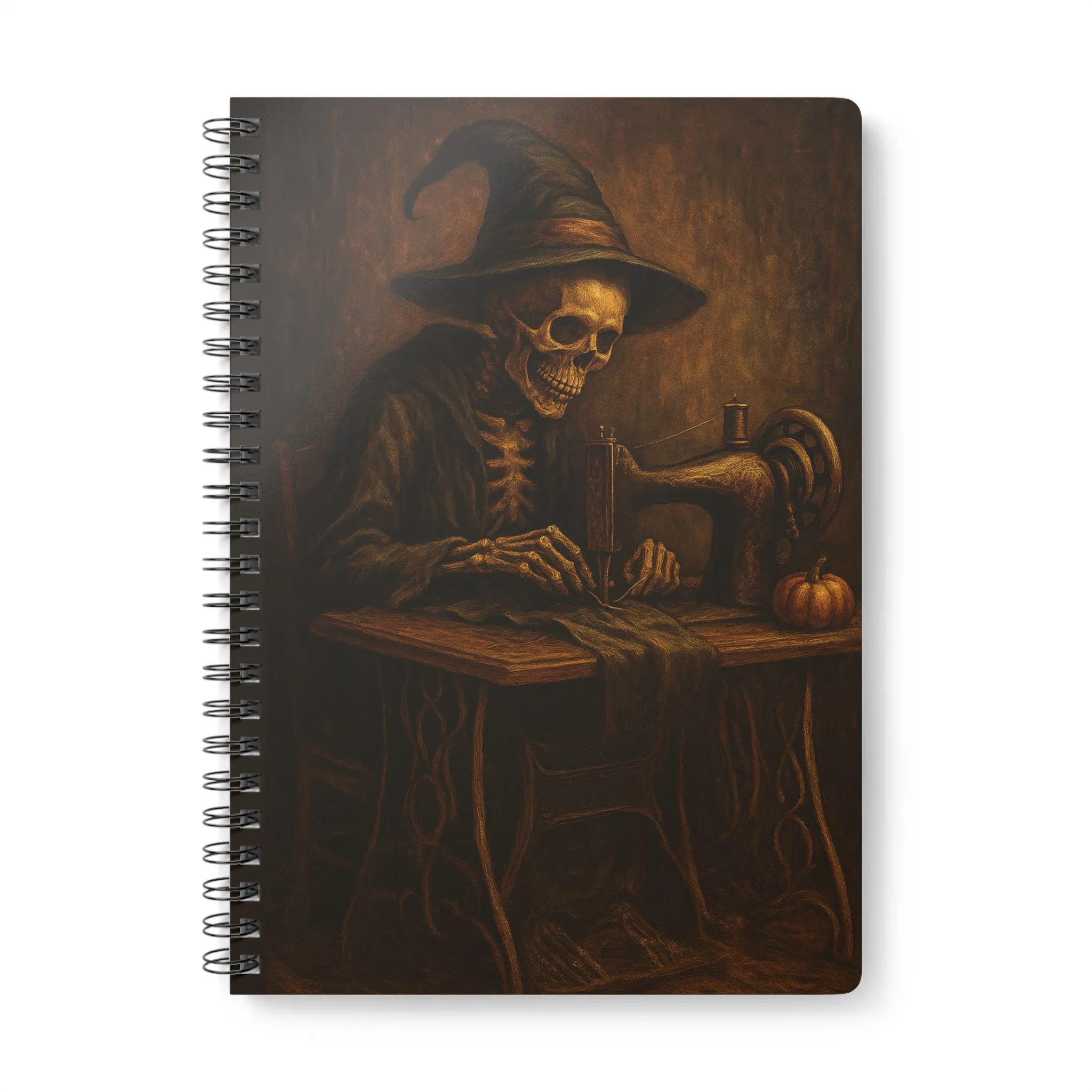 Gothic Skeleton Sewing Machine Halloween Notebook by T Larkin