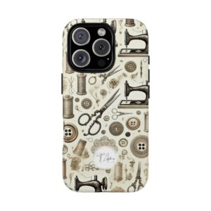 Antique sewing machine pattern phone case design | By T Larkin