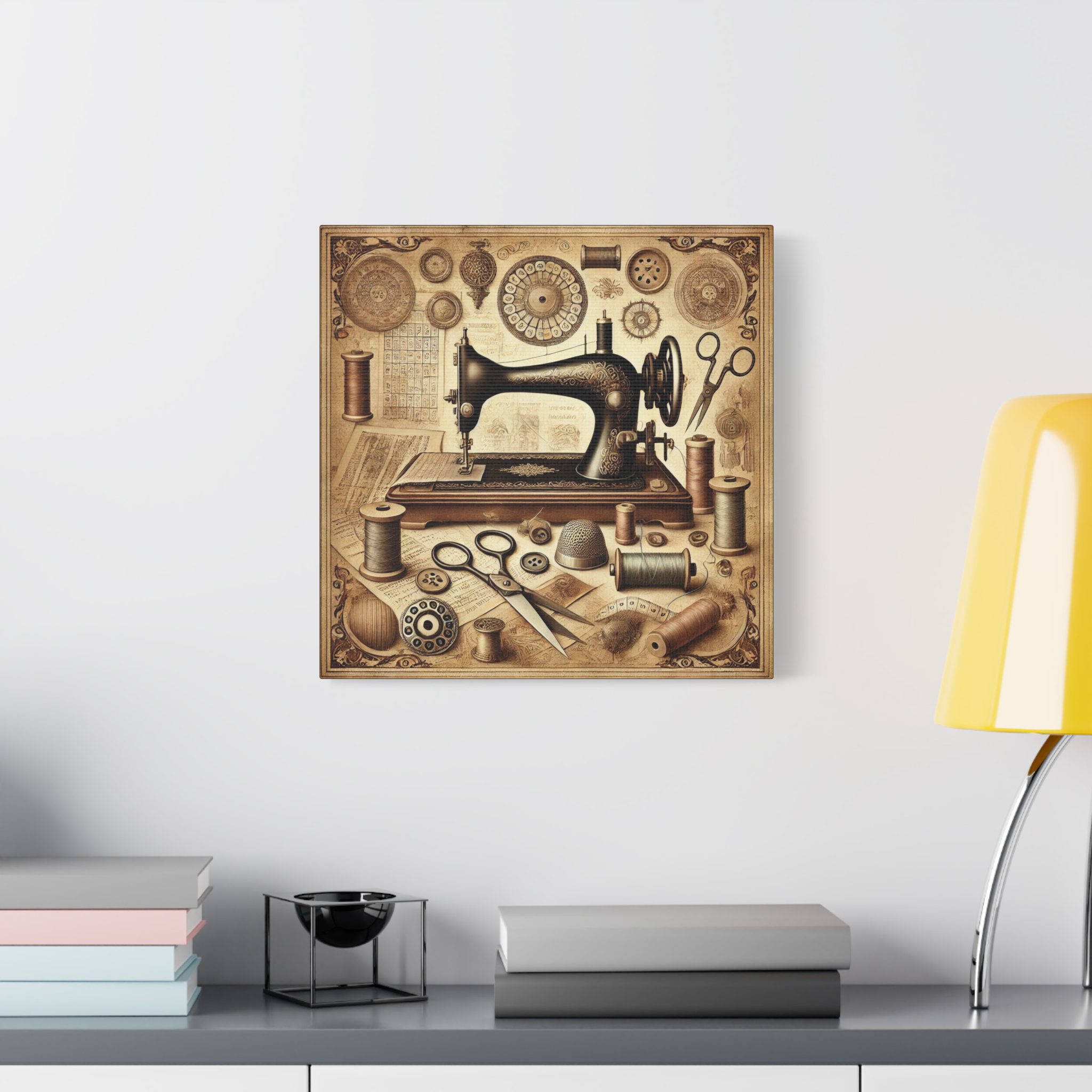 Sewing Canvas Print – Antique Sewing Machine & Tools Art, Gift for Sewing Lovers & Quilters (16" × 16") - Image 3
