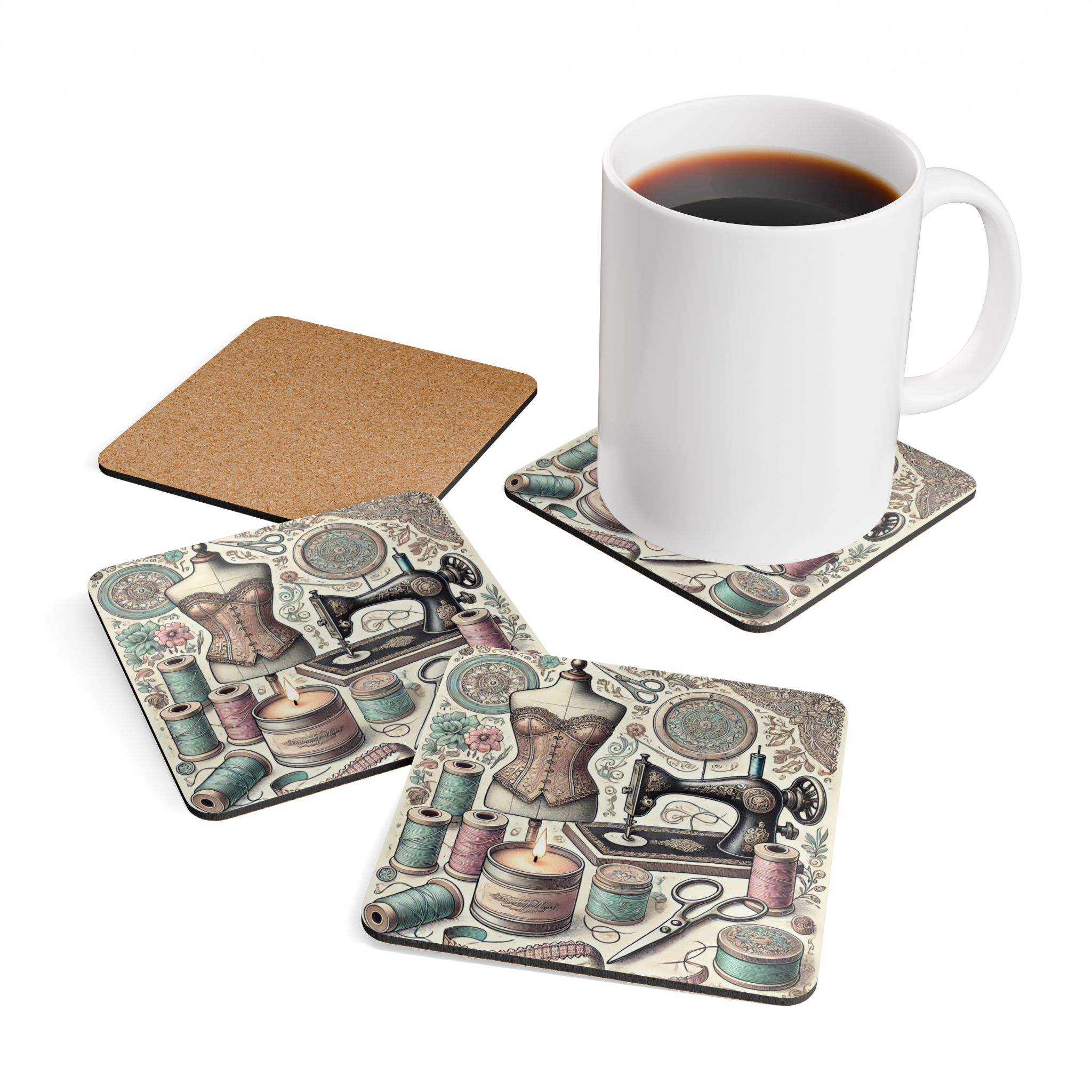 Sewing Coasters – Vintage Dressform, Corset & Sewing Machine Design, Gift for Sewing Lovers (Set of 4) - Image 4
