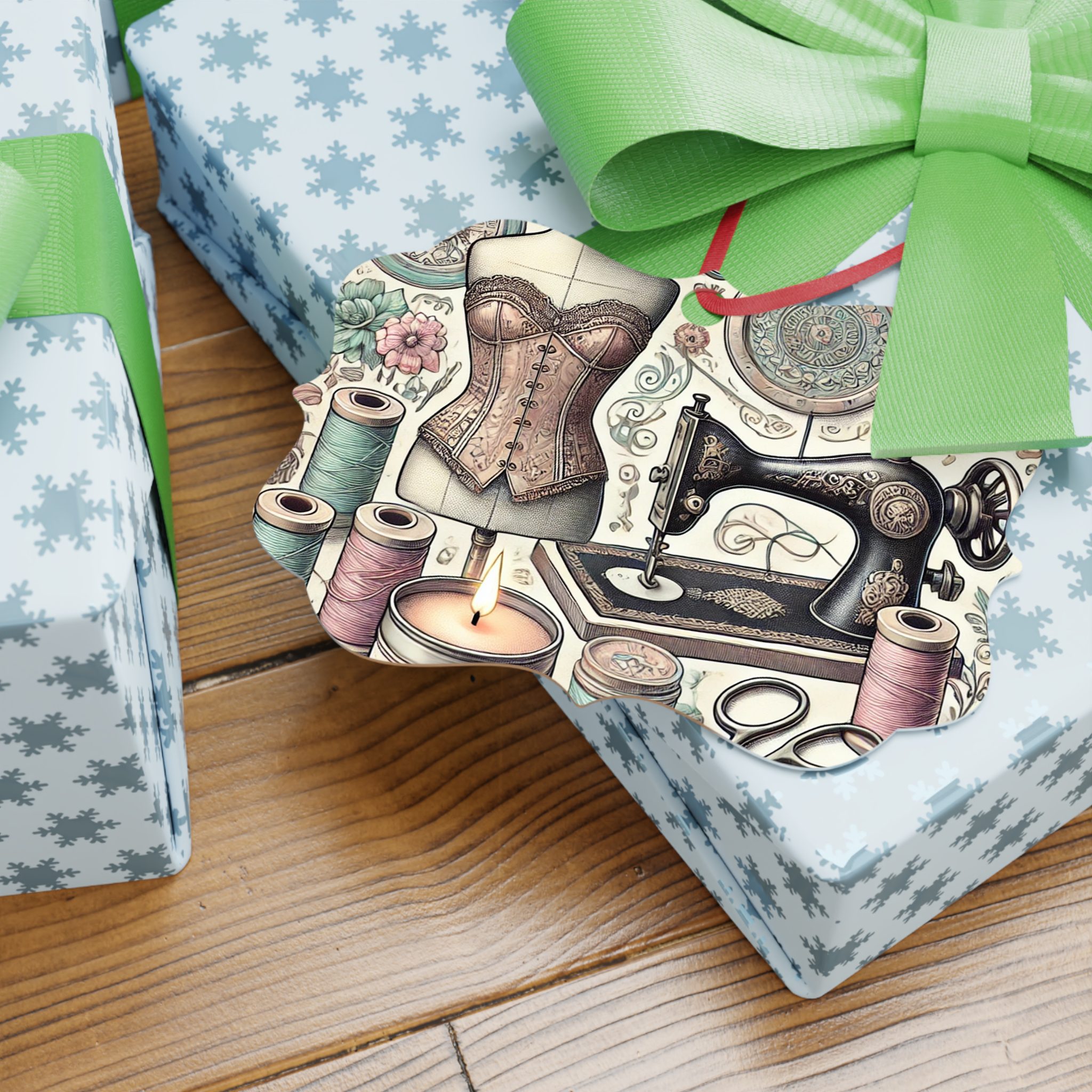 Sewing Christmas Hanging Ornament – Vintage Dress Form & Candle Sewing Machine Decoration & Gift for Quilters and Sewing Lovers - Image 4