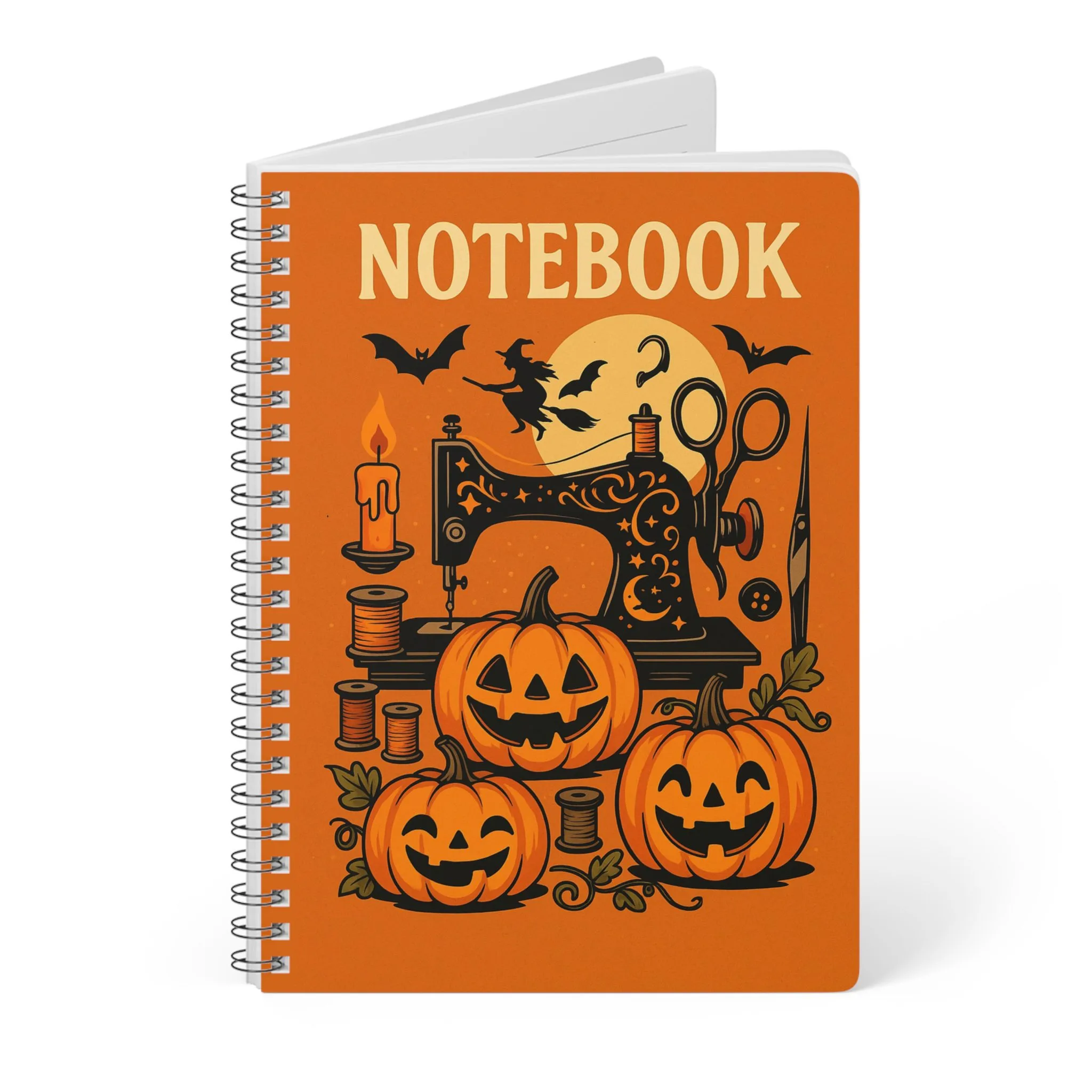 Funny Sewing Journal - Halloween Sewing Machine and Pumpkin Design Notebook - Gift for Quilters - Image 3