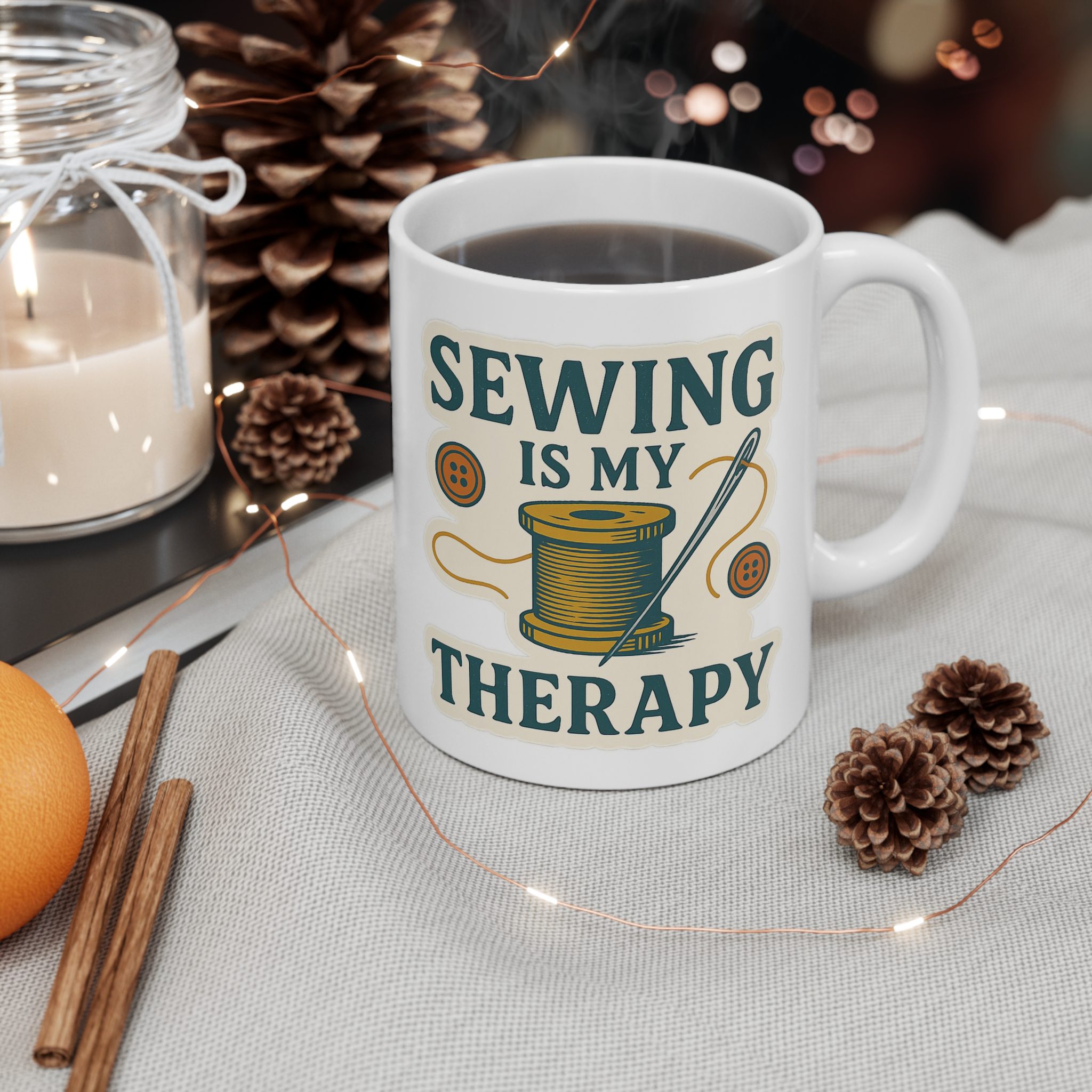 Sewing Mug – Sewing Is My Therapy, Funny Gift for Quilters & Sewing Lovers - Image 3