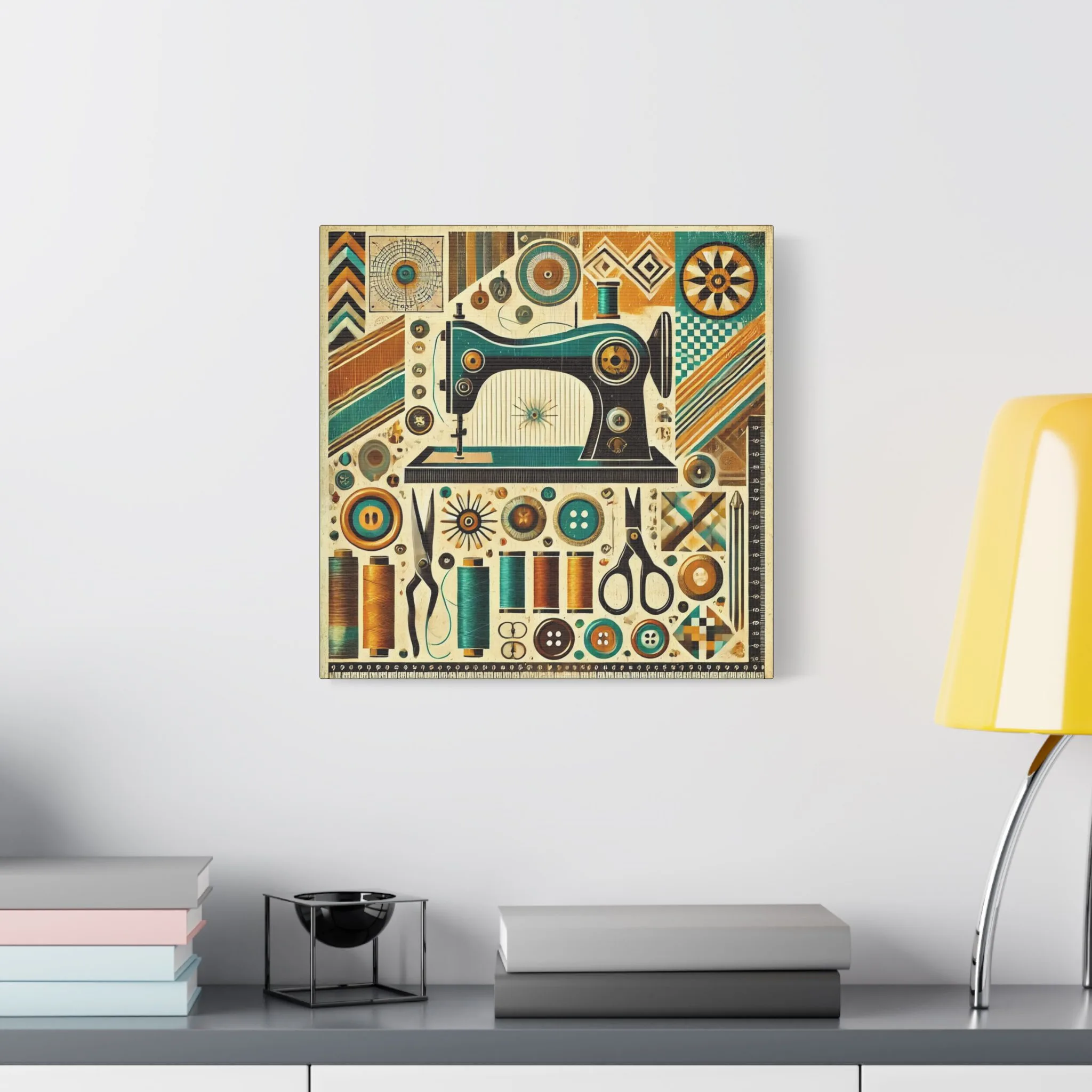 Sewing Canvas Print – Retro Teal Sewing Machine Illustration, Gift for Sewing Lovers & Quilters (16" × 16") - Image 3