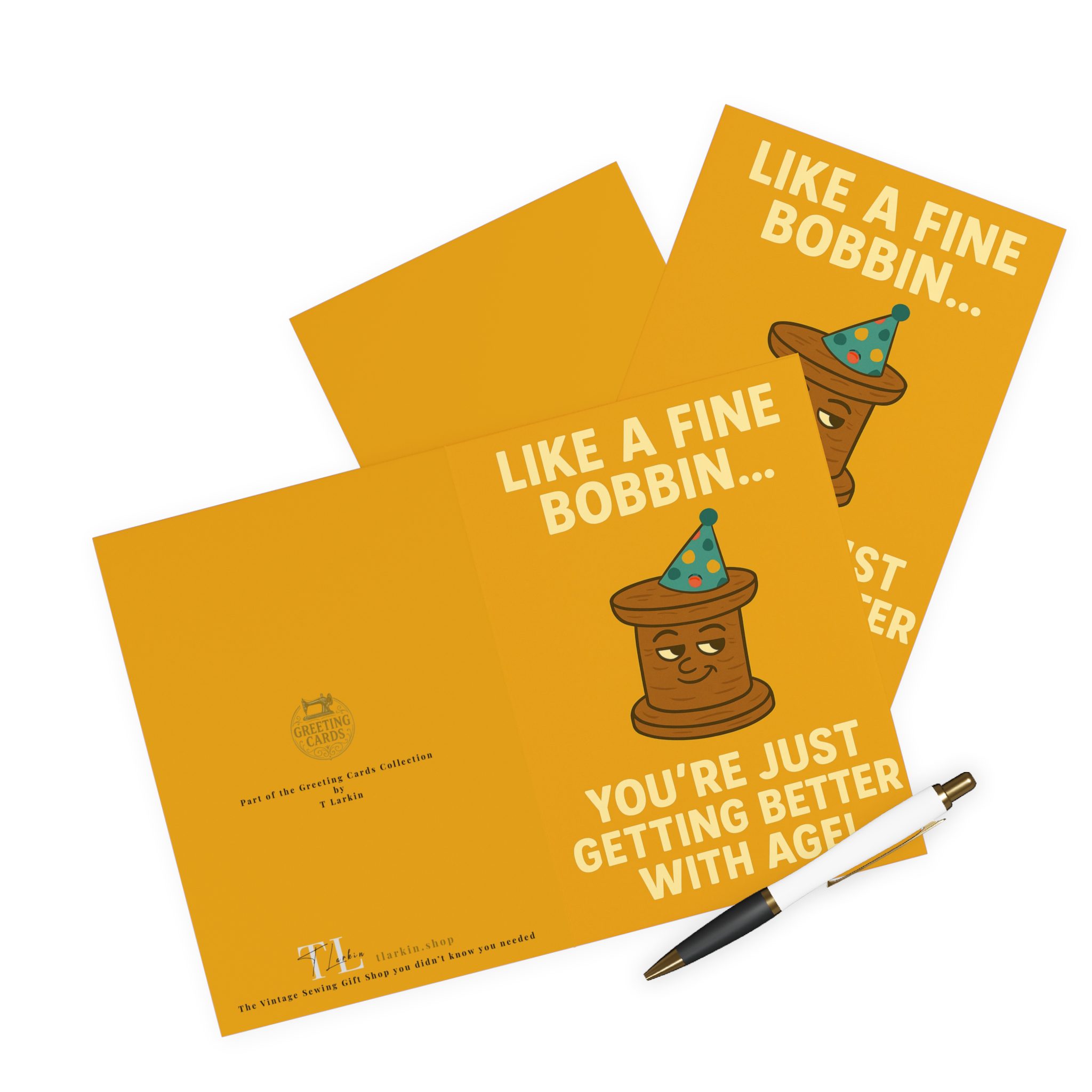 Sewing Birthday Card – “Like a Fine Bobbin… You’re Just Getting Better with Age!” Funny Sewing Card (Pack of 5) - Image 3