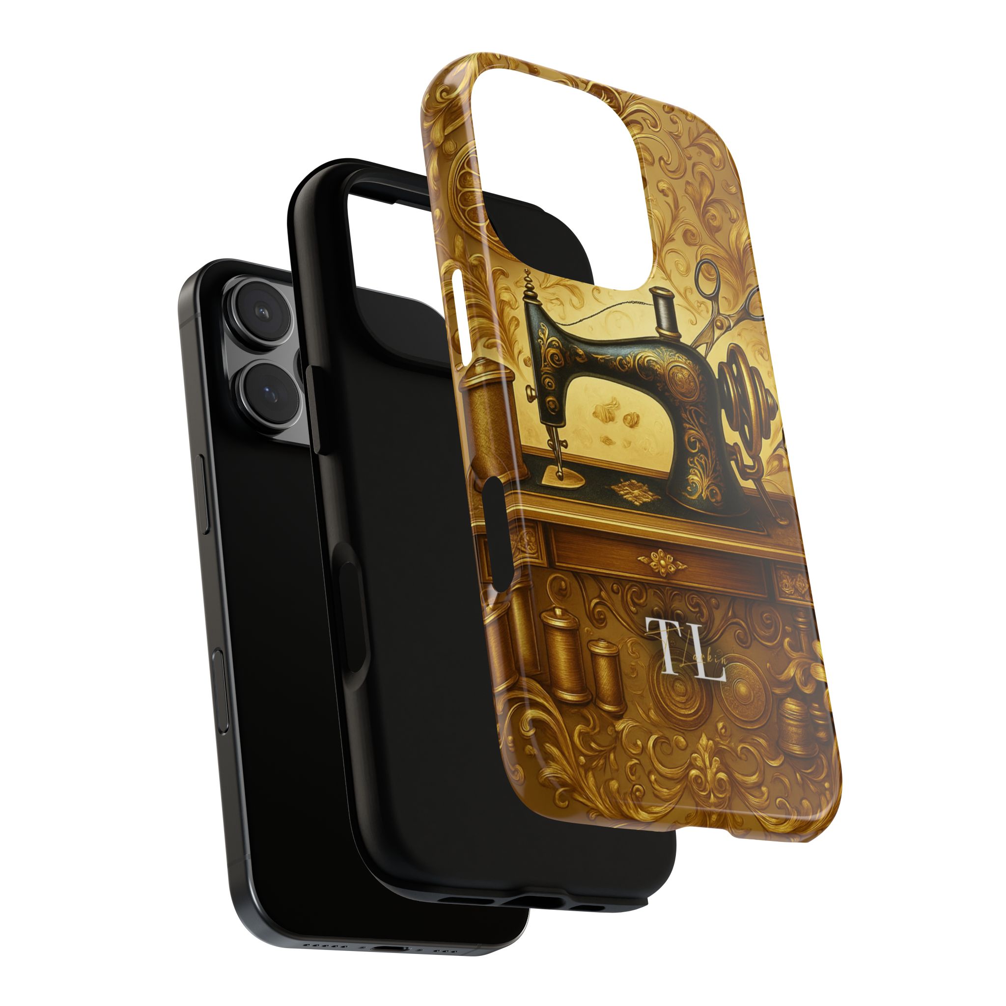 Sewing Phone Case – A Gold Vintage Sewing Machine Design for Quilters & Makers - Image 3