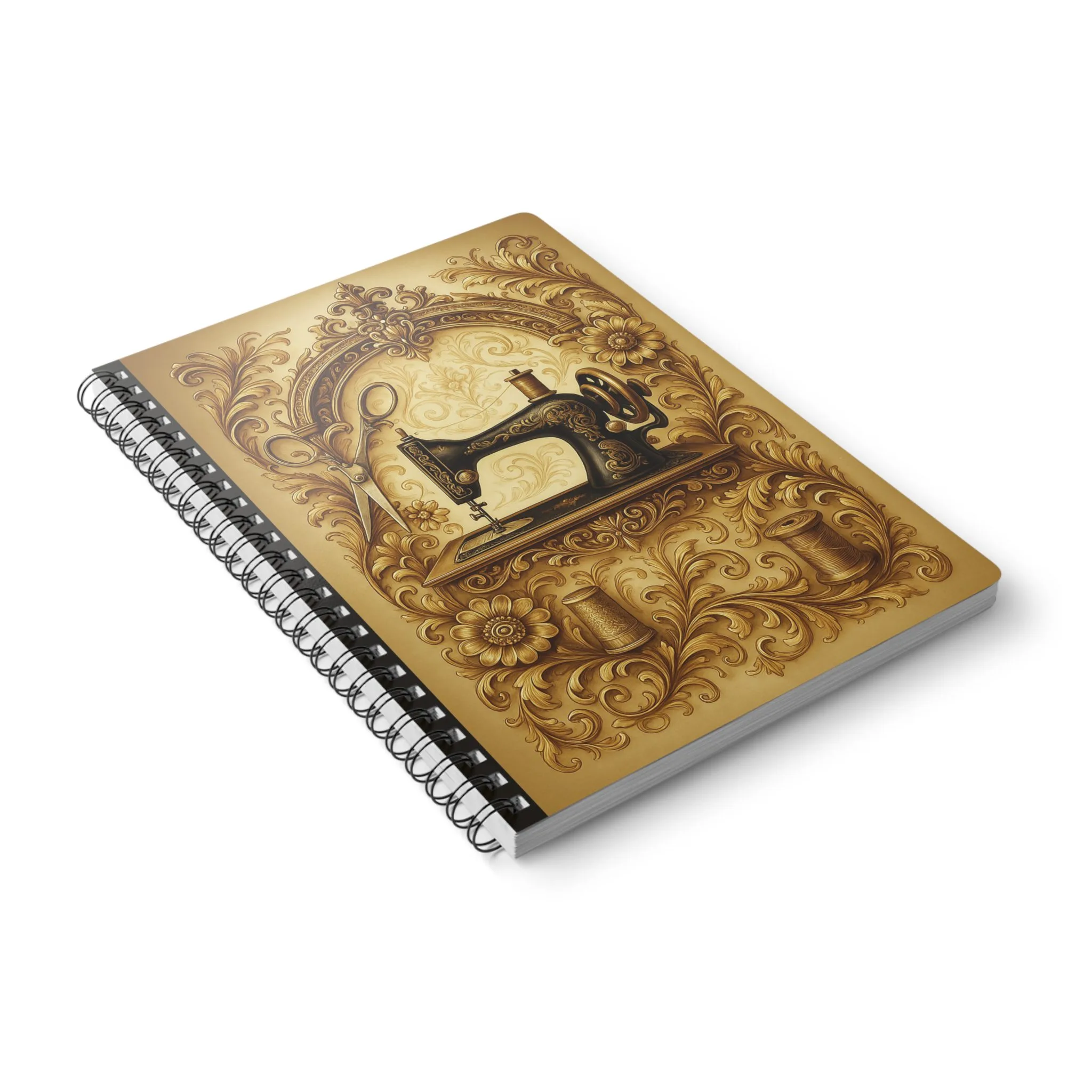 Sewing Journal - Gold Ornate Quilting Notebook - Vintage Seamstress Gift - Antique Sewing Machine Cover - Image 4