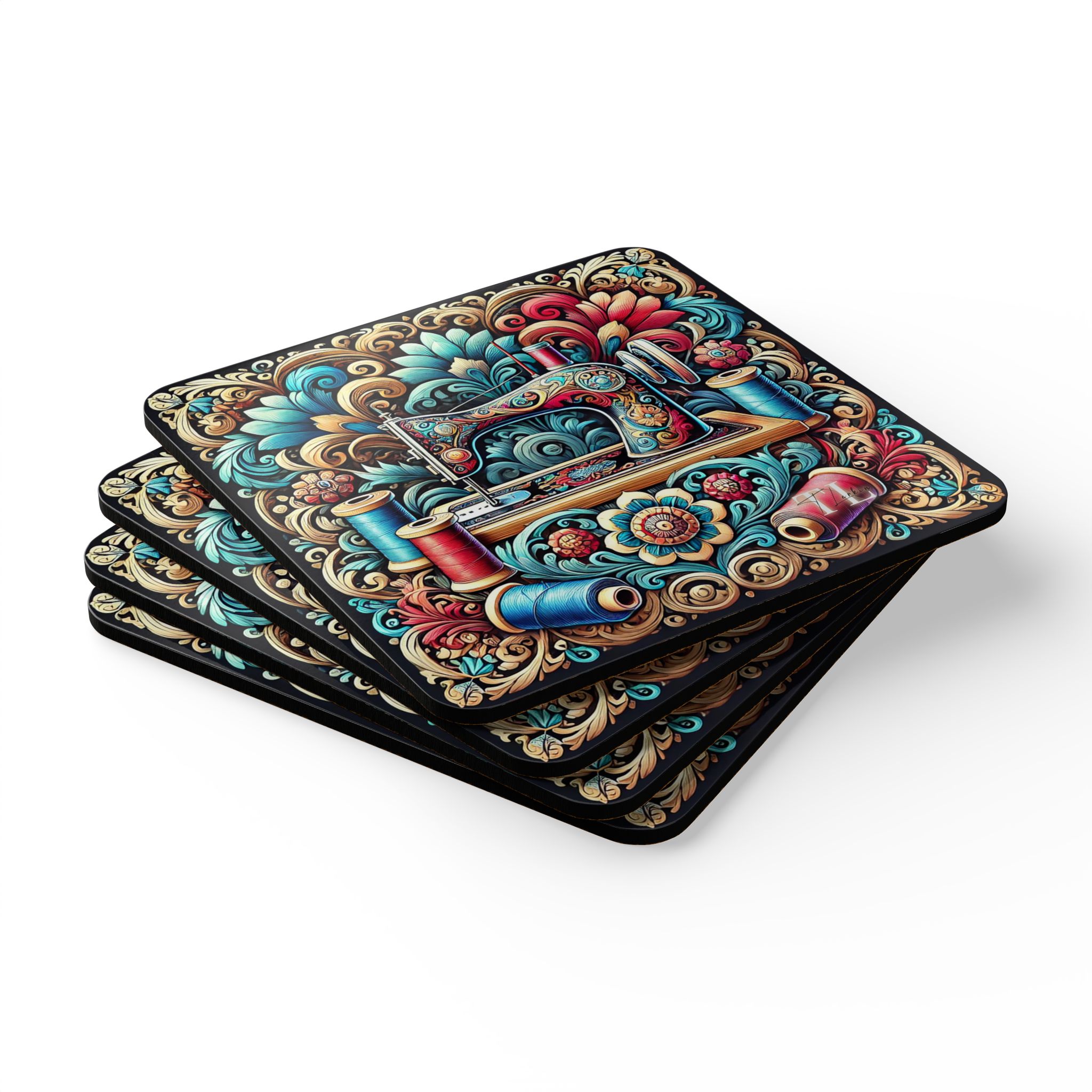 Sewing Coasters – Colourful Vintage Sewing Machine Art, Gift for Sewing Lovers (Set of 4) - Image 3