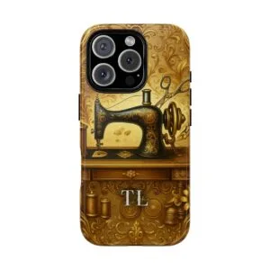 Gold vintage sewing machine phone case design