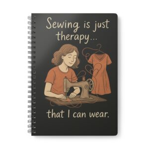 Funny sewing notebook with “Sewing Is Just Therapy That I Can Wear” design