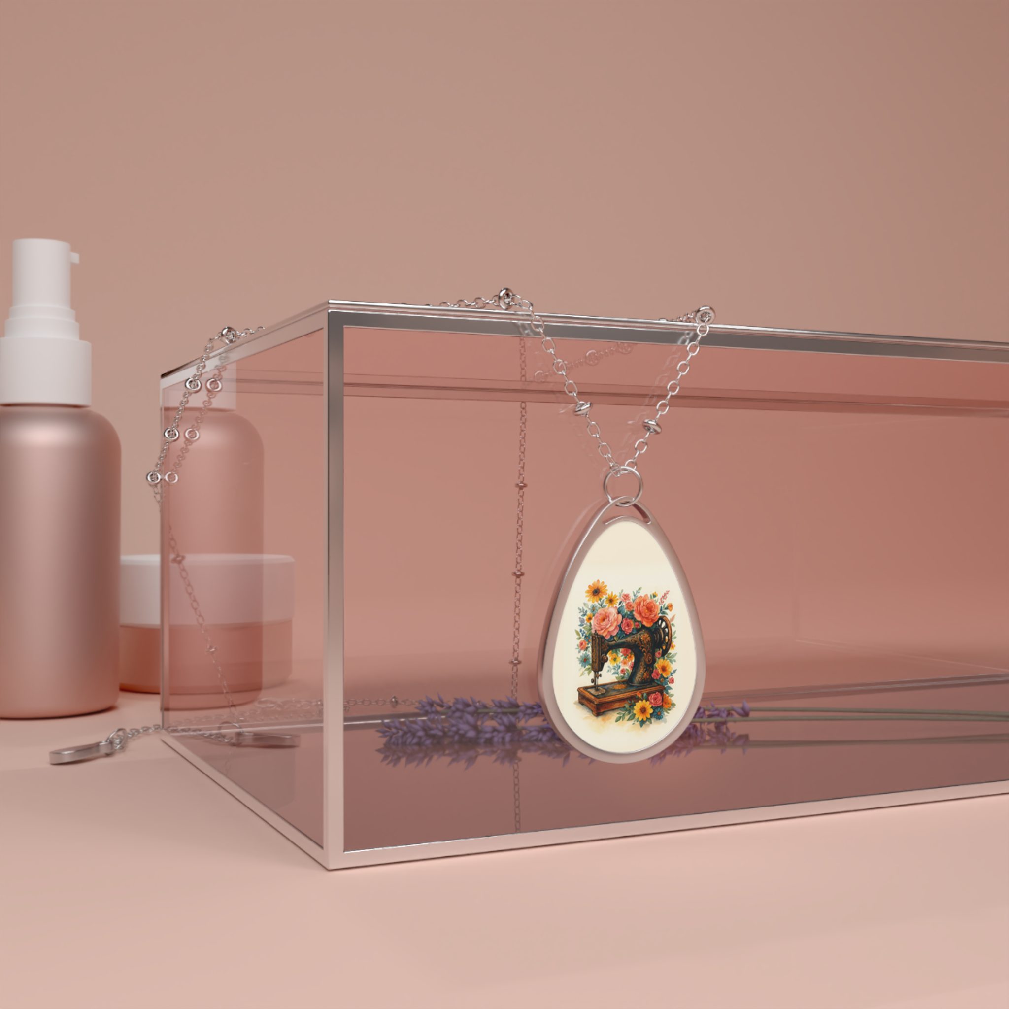 Sewing Necklace – Floral Vintage Sewing Machine Pendant, Beautiful Jewelry Gift for Quilters and Sewing Lovers - Image 4