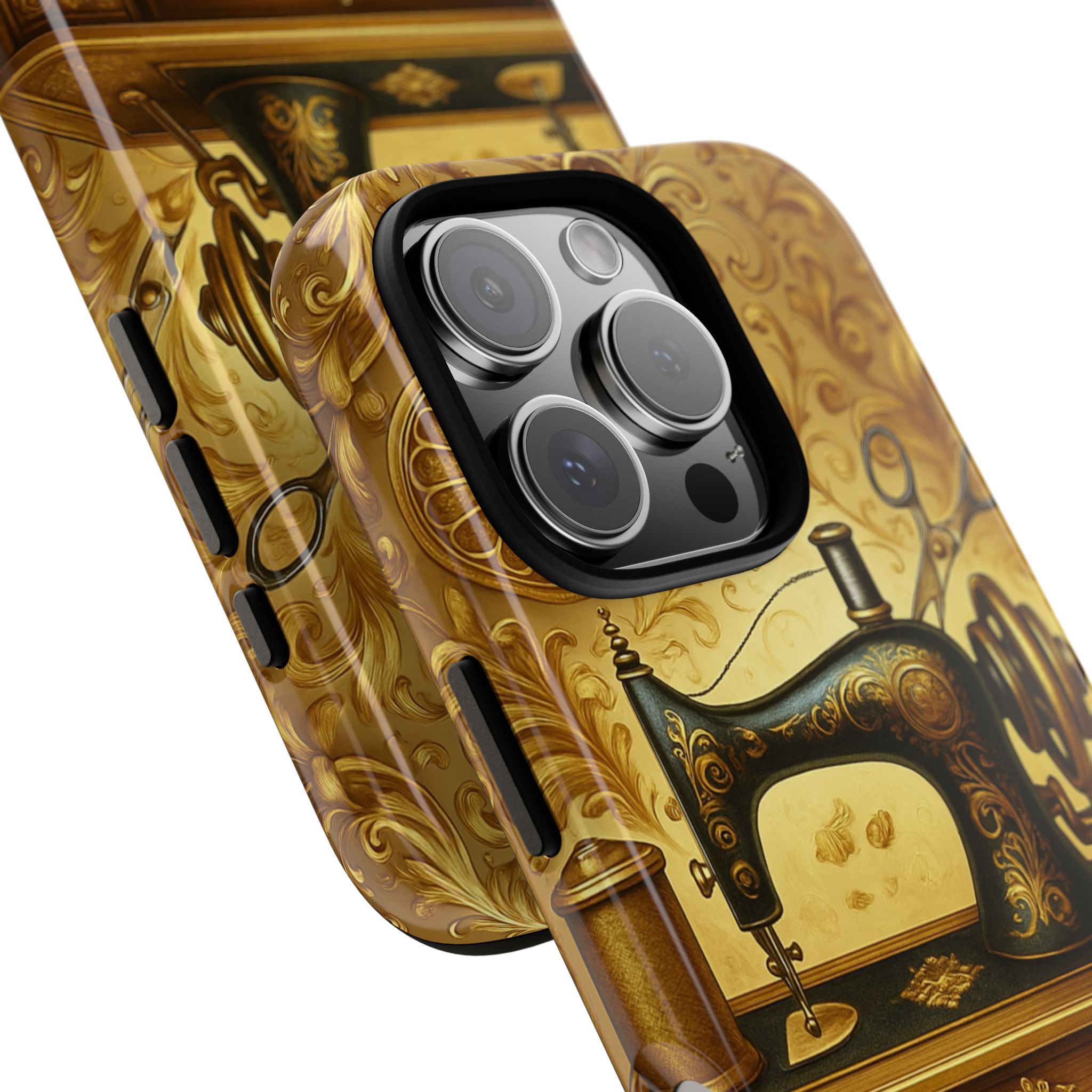 Sewing Phone Case – A Gold Vintage Sewing Machine Design for Quilters & Makers - Image 2