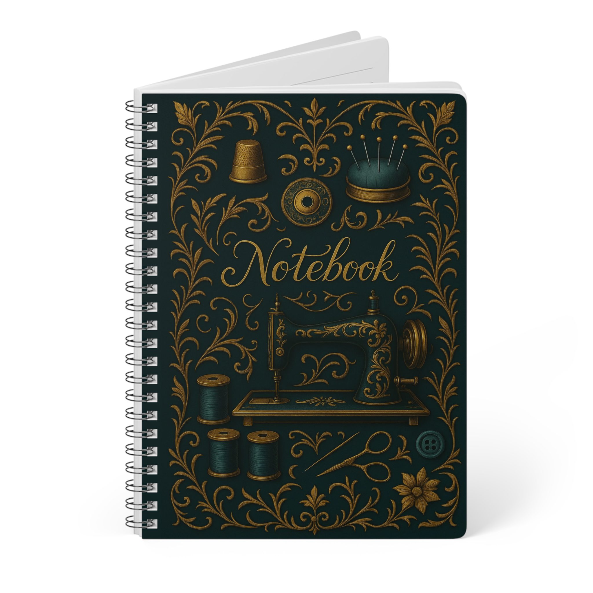 Sewing Journal - Dark Ornate Quilting Notebook - Elegant Seamstress Gift - Vintage Sewing Machine Design - Image 3