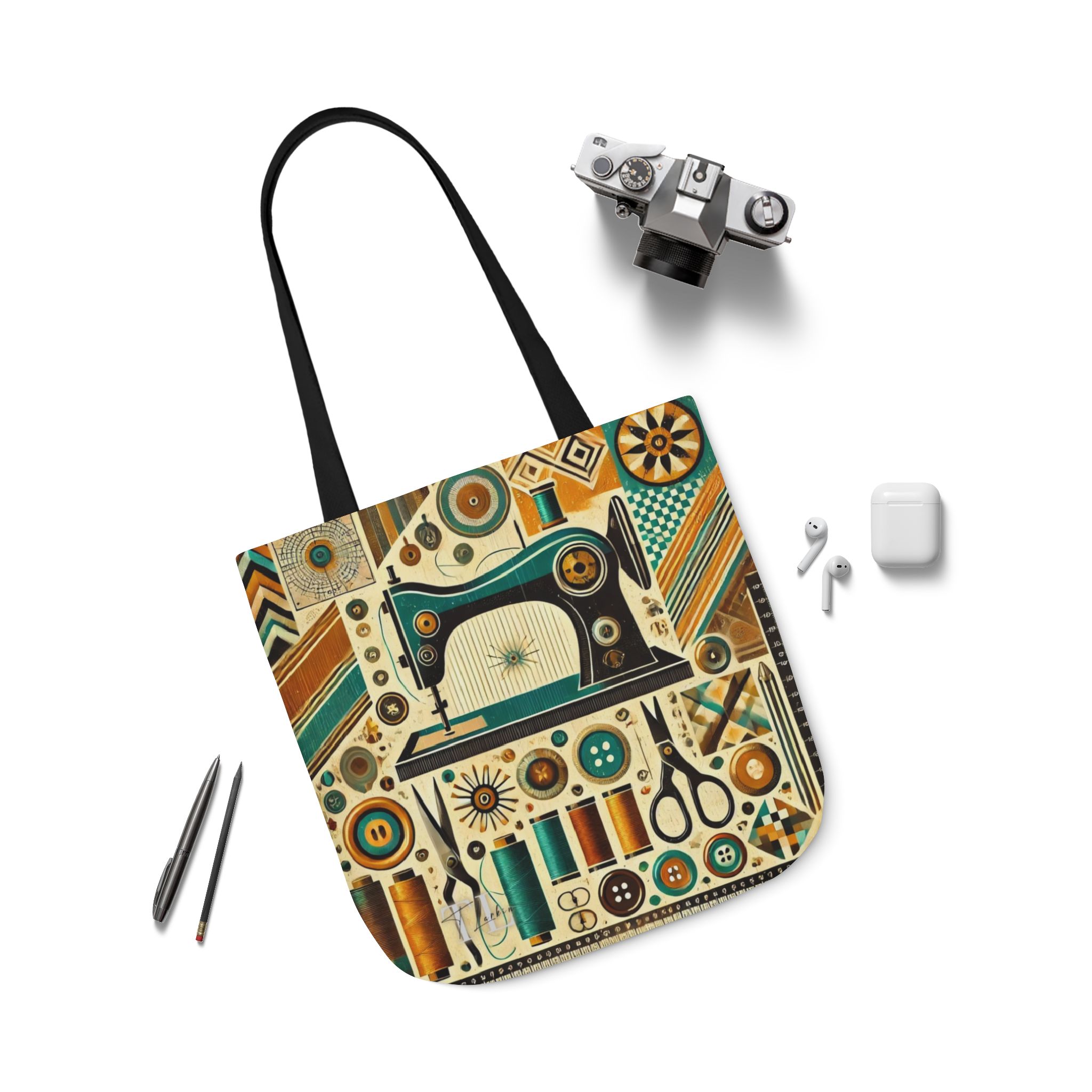 Sewing Tote Bag – Mid-Century Modern Sewing Machine Pattern, Gift for Quilters & Sewing Lovers - Image 2