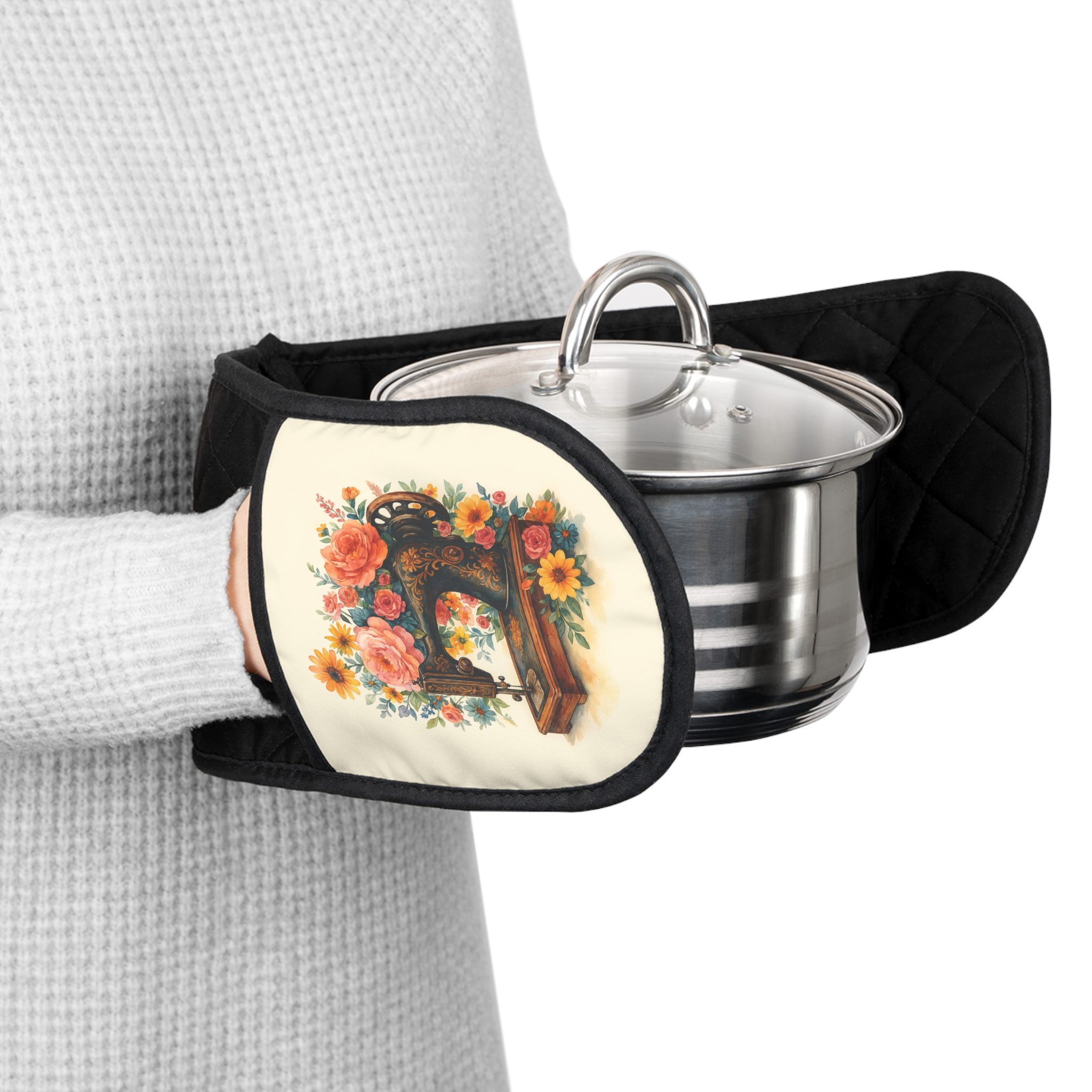 Sewing Oven Mitts – Floral Vintage Sewing Machine Design, Quilter’s Kitchen Gift for Sewing Lovers - Image 4