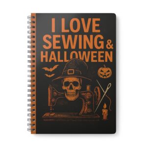 I Love Sewing and Halloween Skull Design – Halloween Sewing Notebook by T Larkin