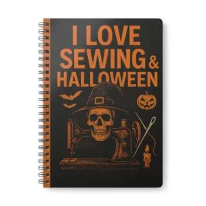 I Love Sewing and Halloween Skull Design – Halloween Sewing Notebook by T Larkin