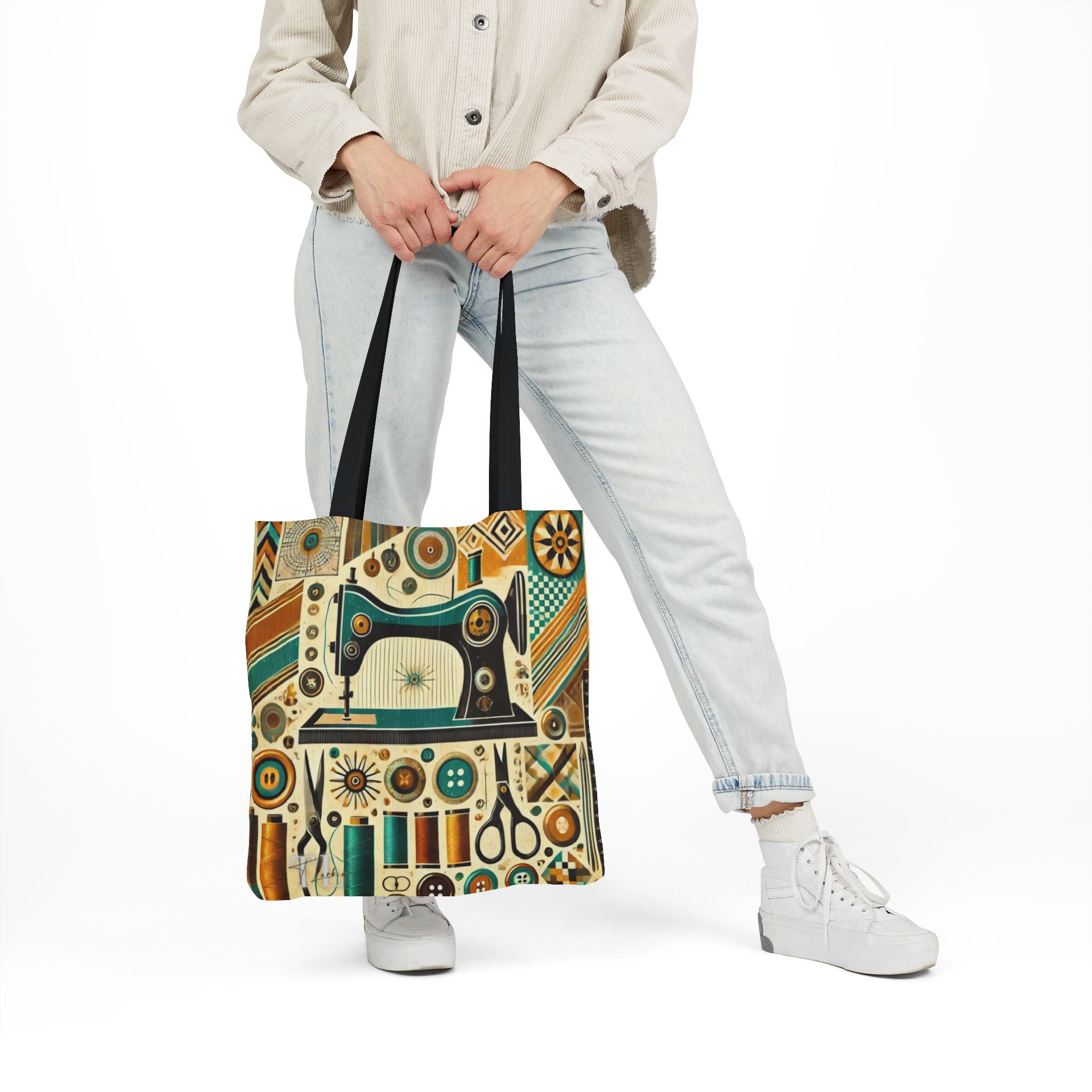 Sewing Tote Bag – Mid-Century Modern Sewing Machine Pattern, Gift for Quilters & Sewing Lovers - Image 3