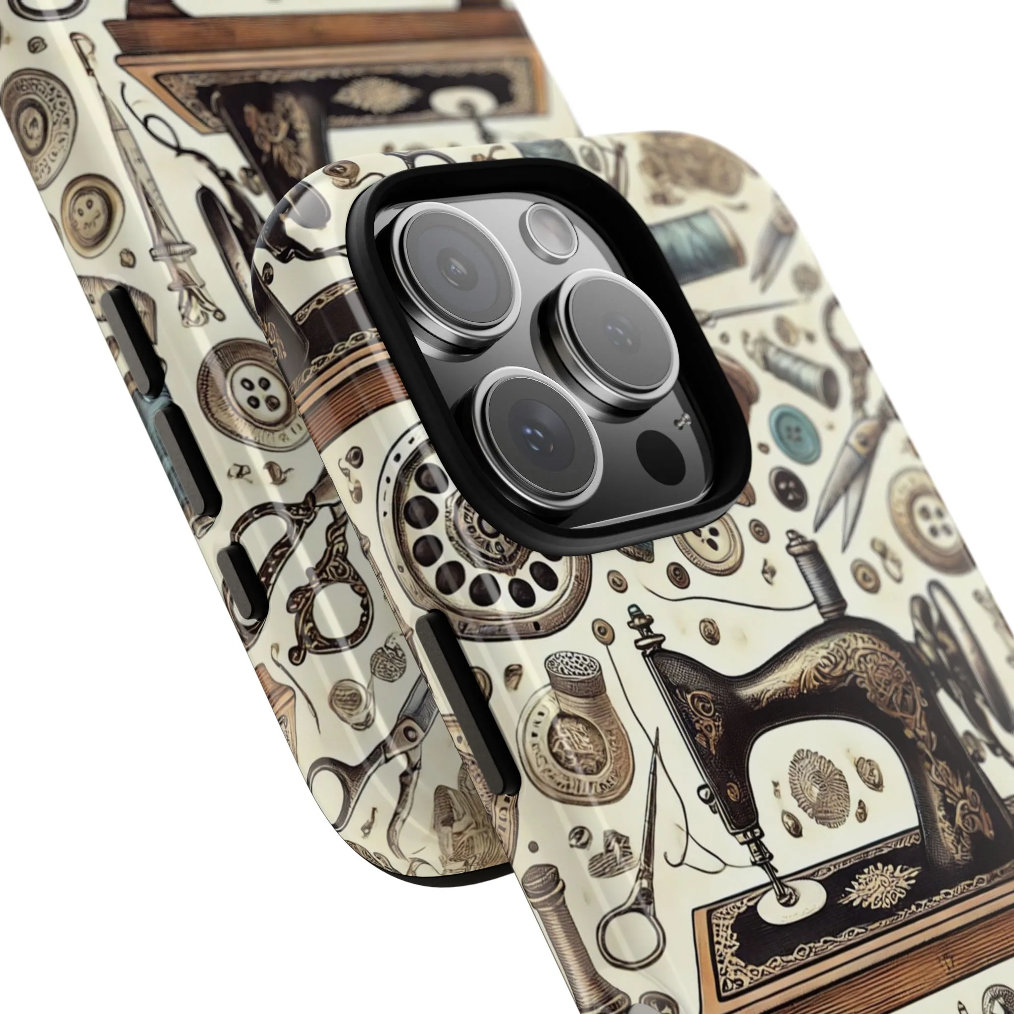 Sewing Phone Case – Vintage Sewing Tools Pattern Gift for Quilters & Crafters - Image 2