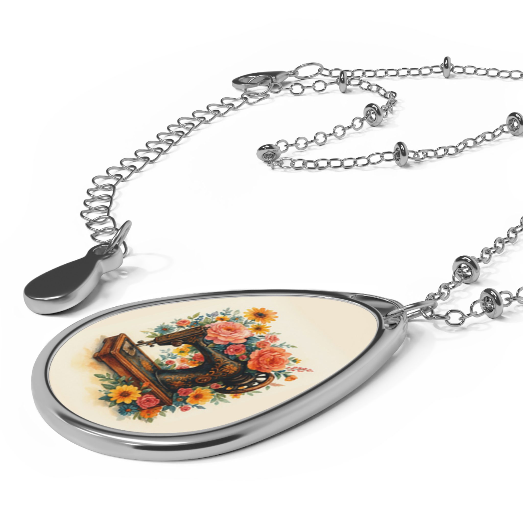 Sewing Necklace – Floral Vintage Sewing Machine Pendant, Beautiful Jewelry Gift for Quilters and Sewing Lovers - Image 3
